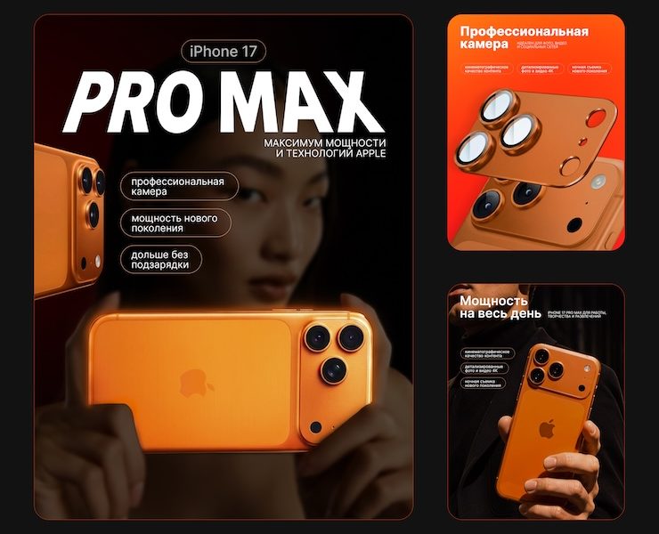 iPhone 17 Pro Max — дизайн карточек для маркетплейса — Графика, Нейро на Dprofile