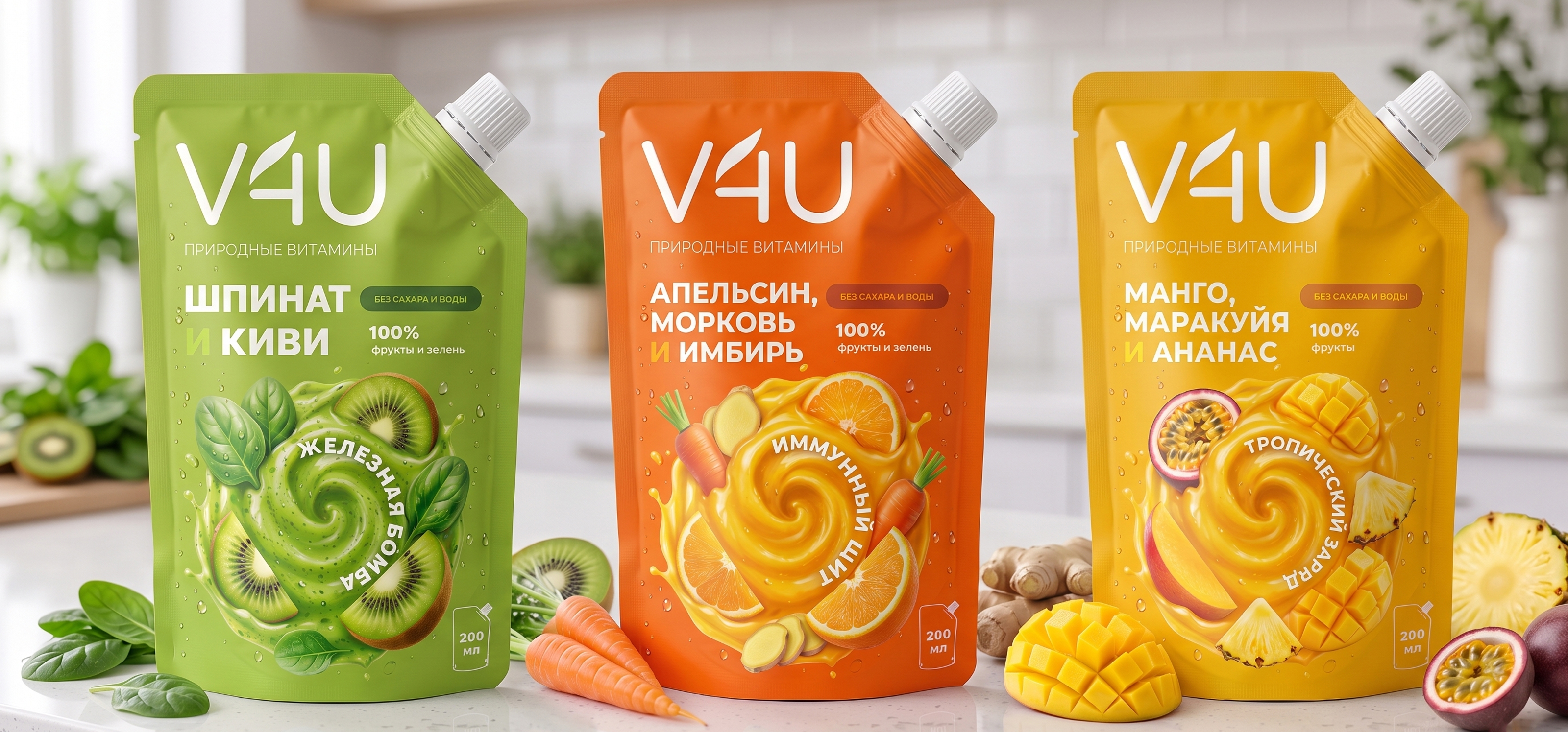 Редизайн айдентики и упаковка для смузи V4U (Vitamins for you) — Изображение №1 — Брендинг на Dprofile