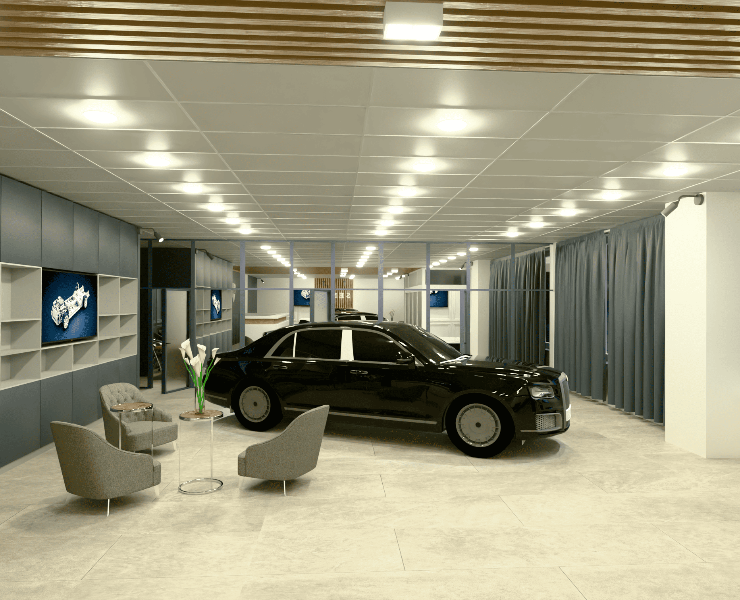 3D-визуализация интерьера автомобильного шоурума — 3D на Dprofile