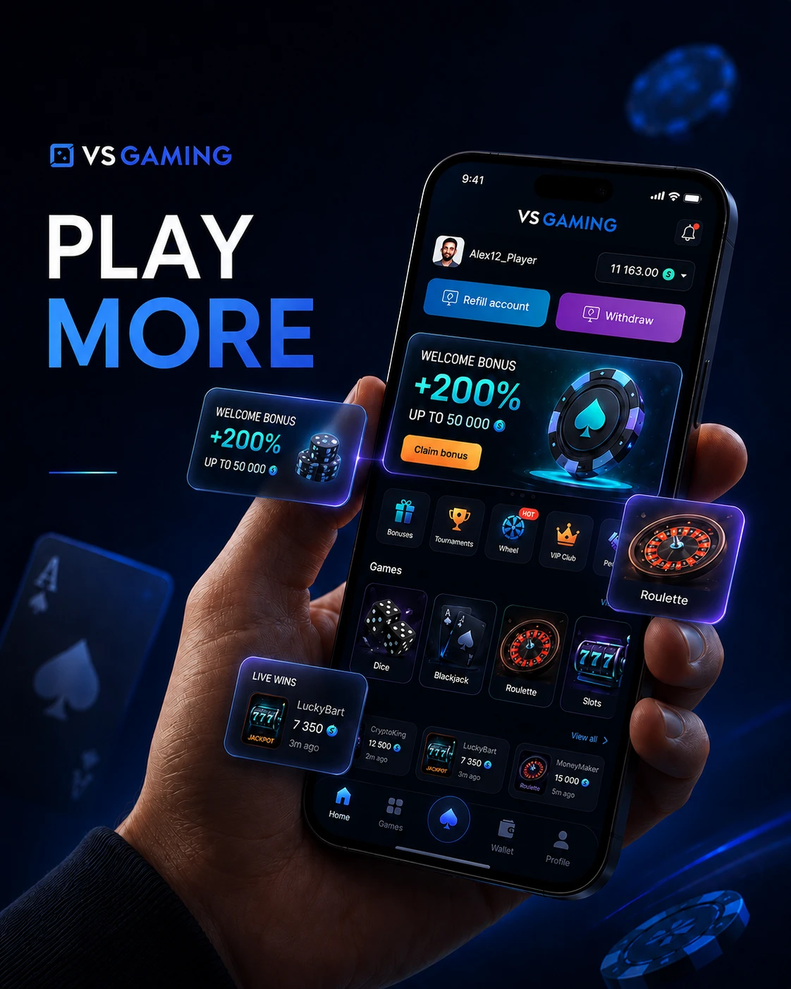 VS Gaming Casino Mobile App UI/UX — Изображение №1 — Интерфейсы на Dprofile