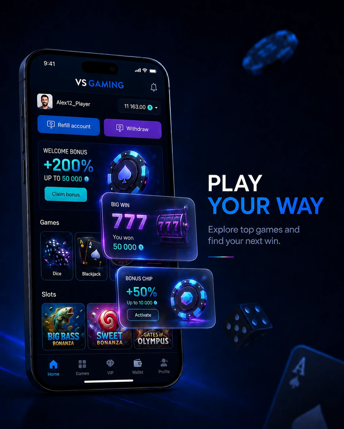 VS Gaming Casino Mobile App UI/UX — Изображение №2 — Интерфейсы на Dprofile