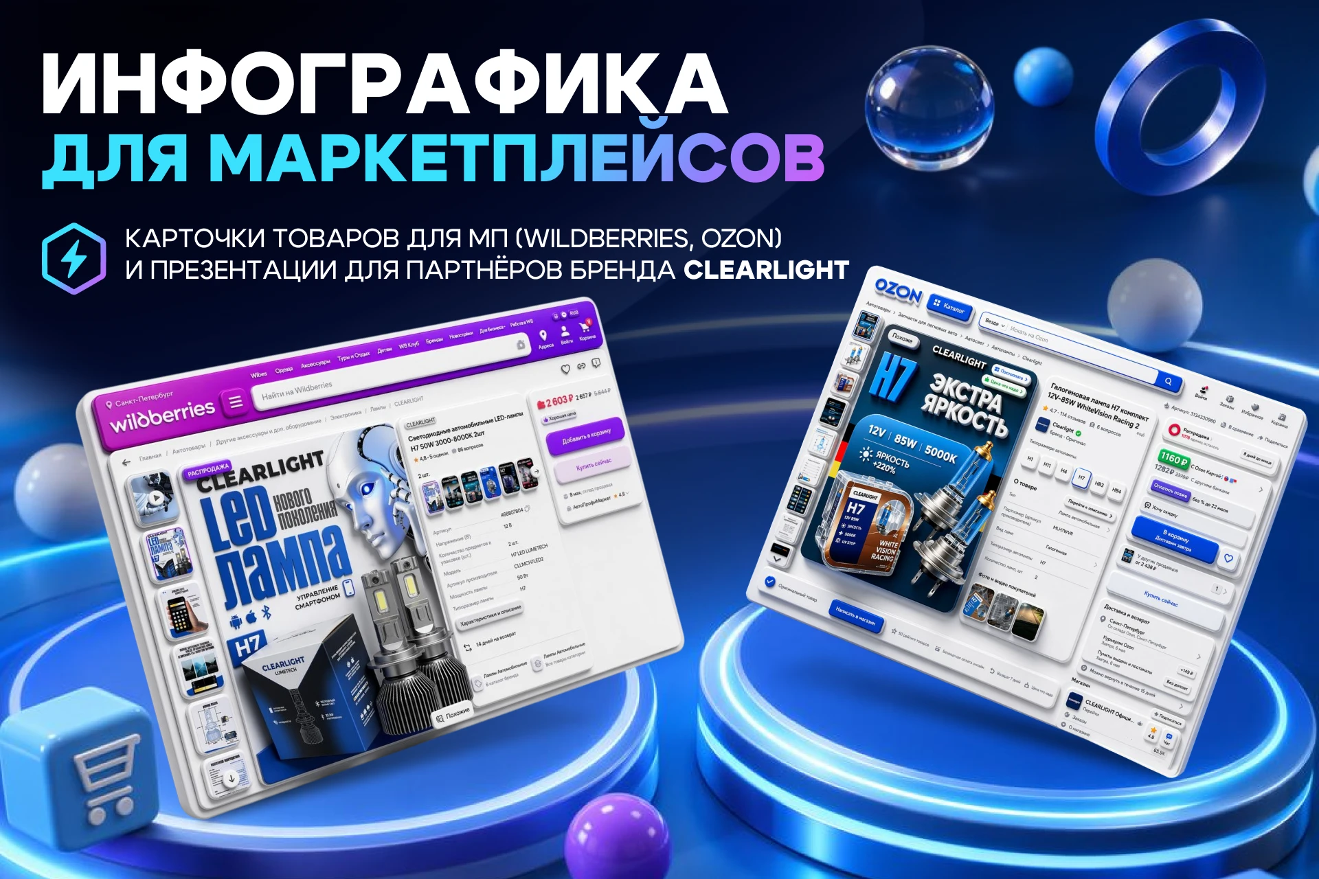 Инфографика автомобильные лампы CLEARLIGHT | Дизайн для WB и Ozon — Изображение №1 — Графика, Маркетинг на Dprofile