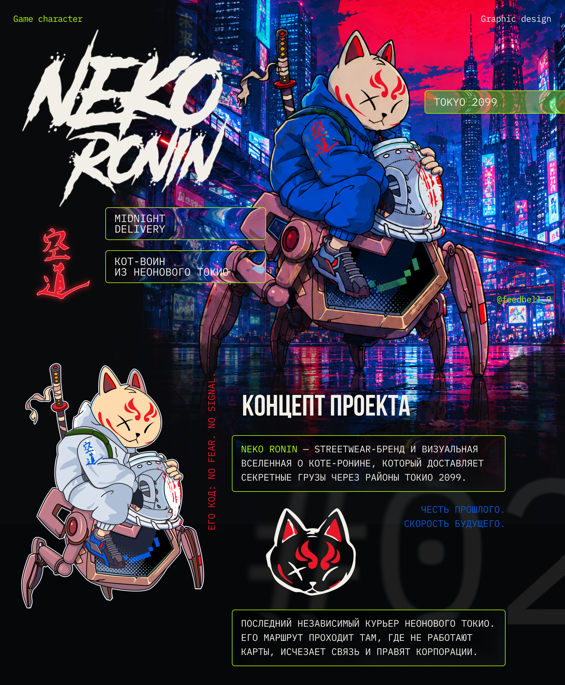 NEKO RONIN Иллюстрация для streetwear-бренда — Изображение №1 — Брендинг на Dprofile