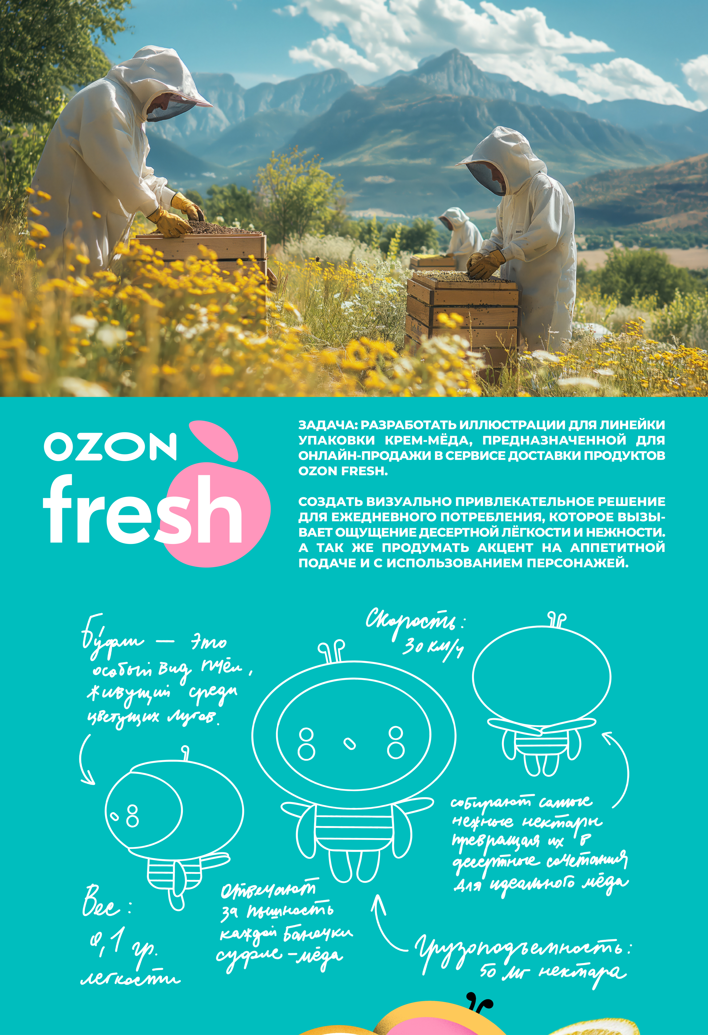 Персонажи для упаковки мёда OZON fresh — Изображение №1 — Брендинг, Иллюстрация на Dprofile