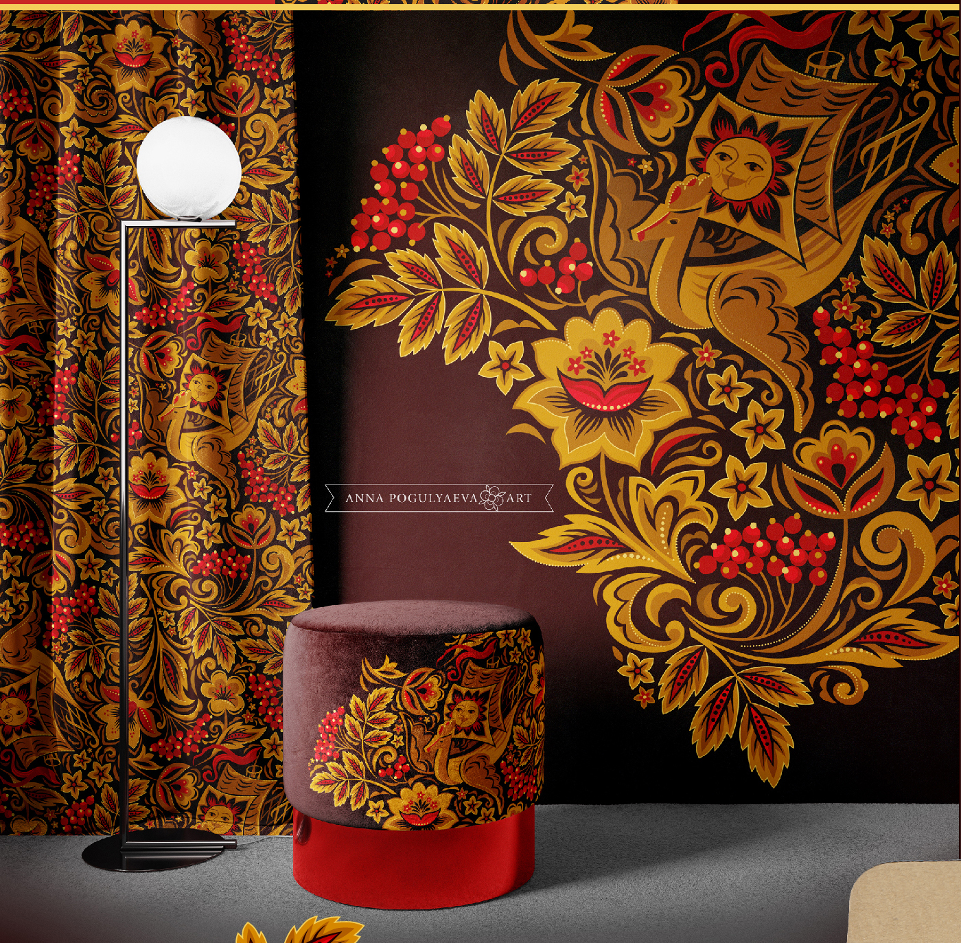 Летучий корабль. Принты по мотивам хохломской росписи — Изображение №6 — Брендинг, Иллюстрация на Dprofile