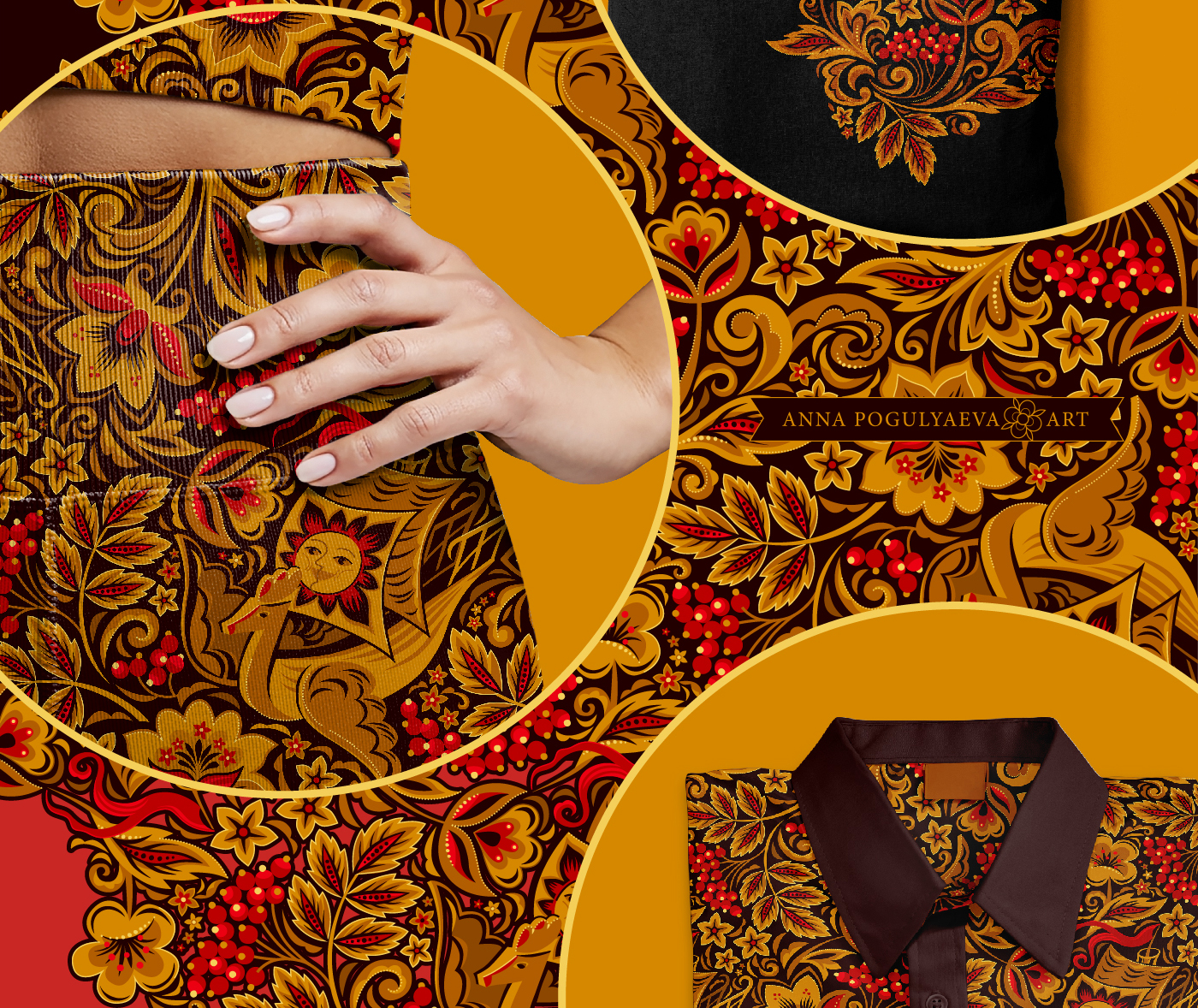 Летучий корабль. Принты по мотивам хохломской росписи — Изображение №4 — Брендинг, Иллюстрация на Dprofile