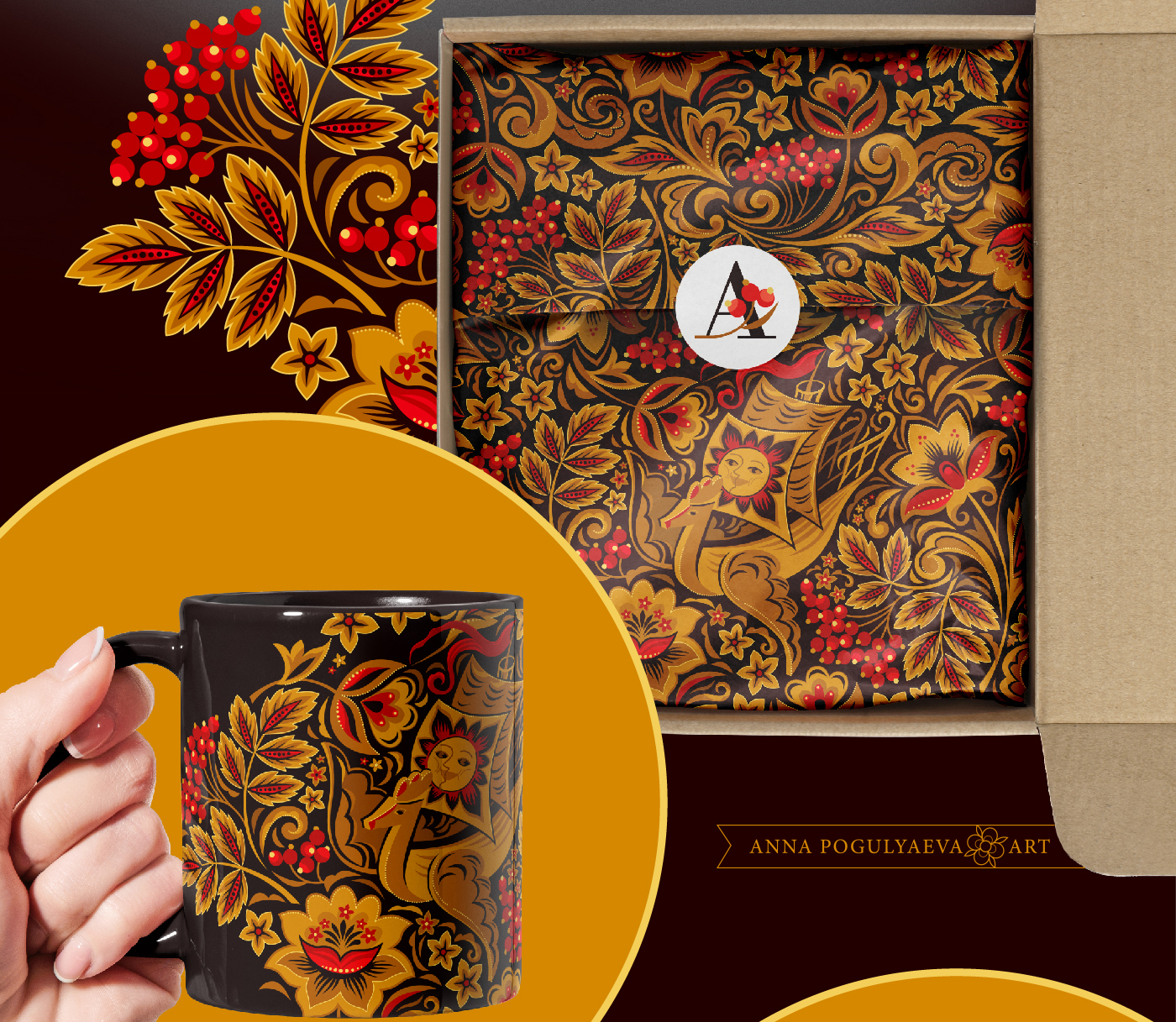 Летучий корабль. Принты по мотивам хохломской росписи — Изображение №7 — Брендинг, Иллюстрация на Dprofile