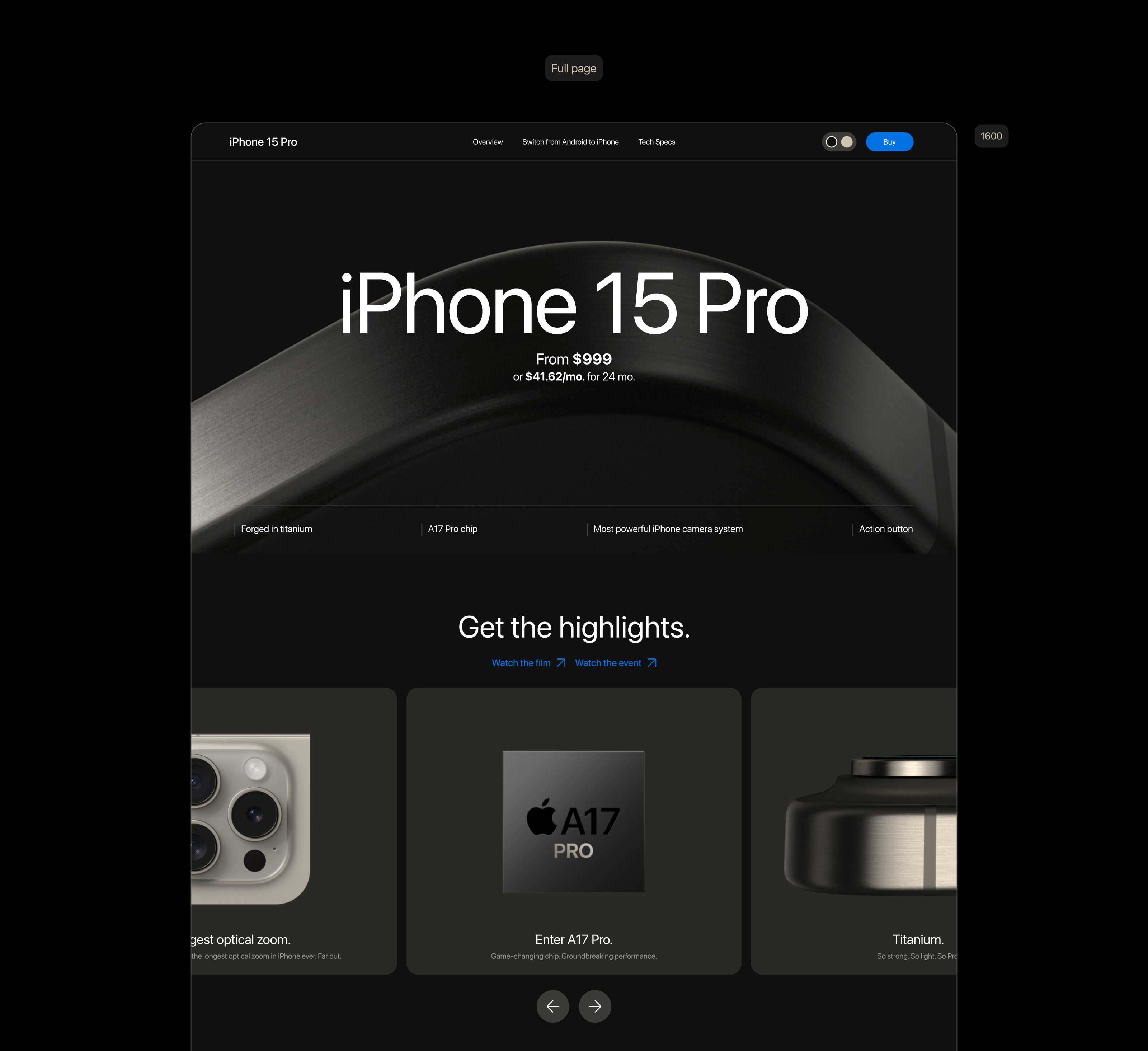 iPhone 15 Pro [landing page] — Изображение №6 — Интерфейсы на Dprofile