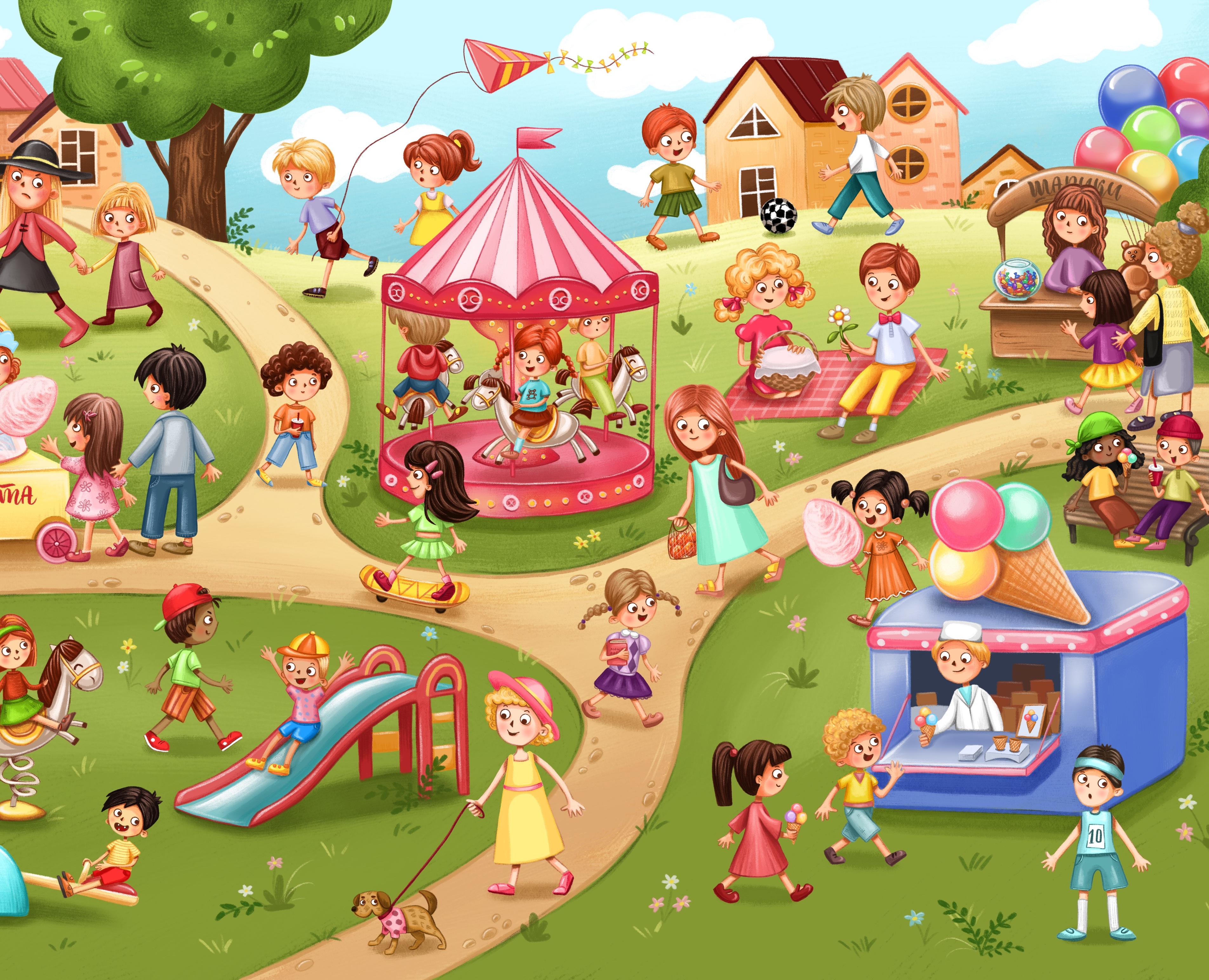 Виммельбух в парке. Wimmelbuch in the park — Иллюстрация на Dprofile