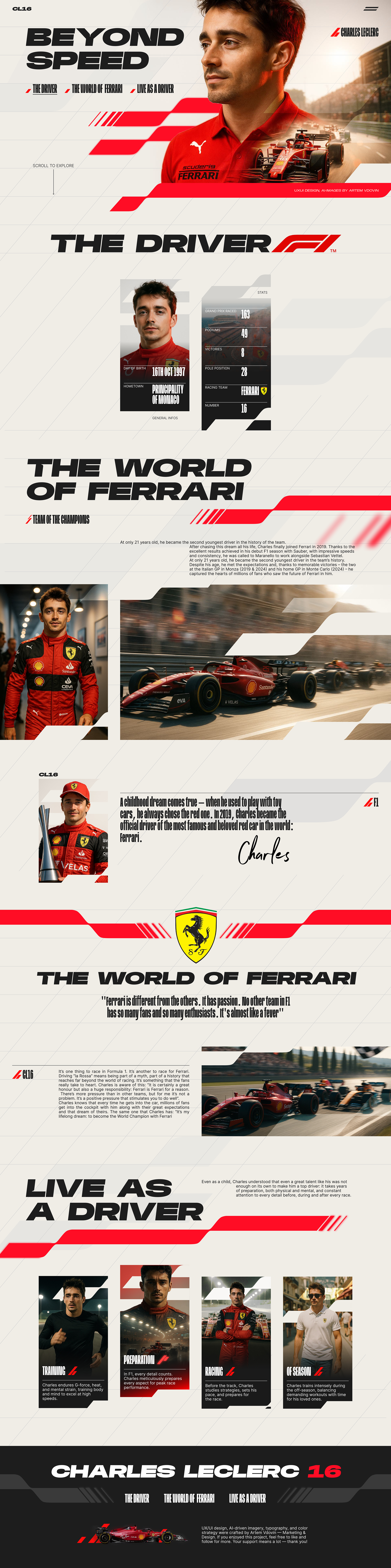 Web design for Charles Leclerc’s fan site. — Изображение №1 — Интерфейсы, Брендинг на Dprofile