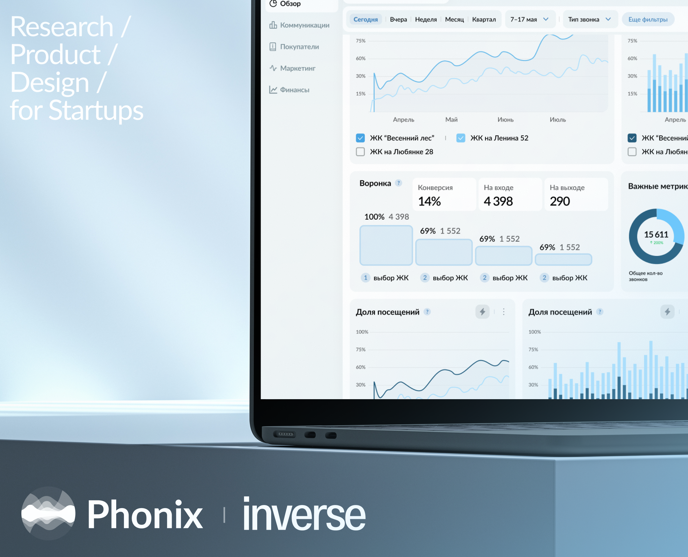 Phonix — AI-платформа для анализа продаж в недвижимости — Интерфейсы на Dprofile