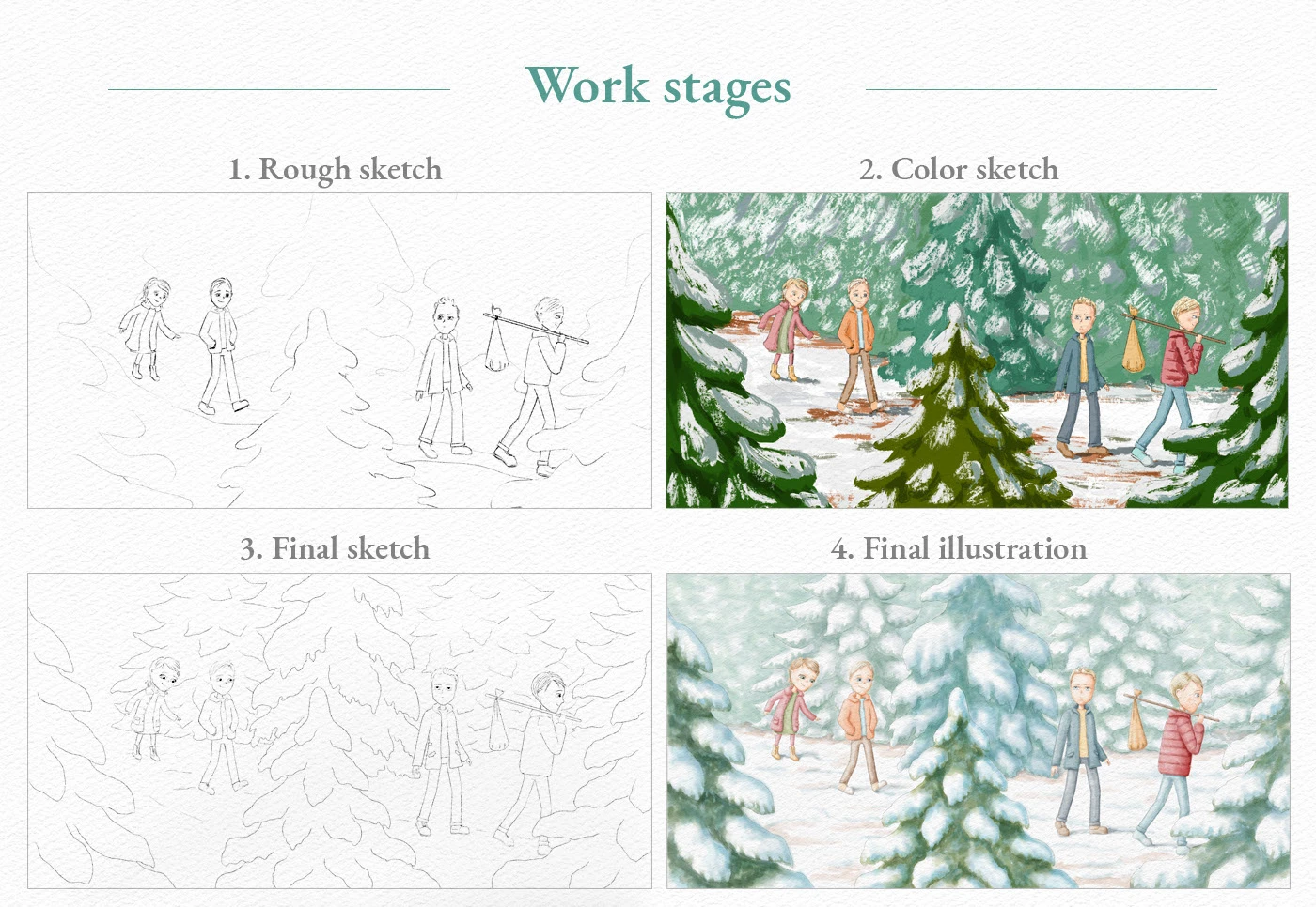 Иллюстрации для детской книги "Winter in the Woods" — Изображение №6 — Иллюстрация на Dprofile