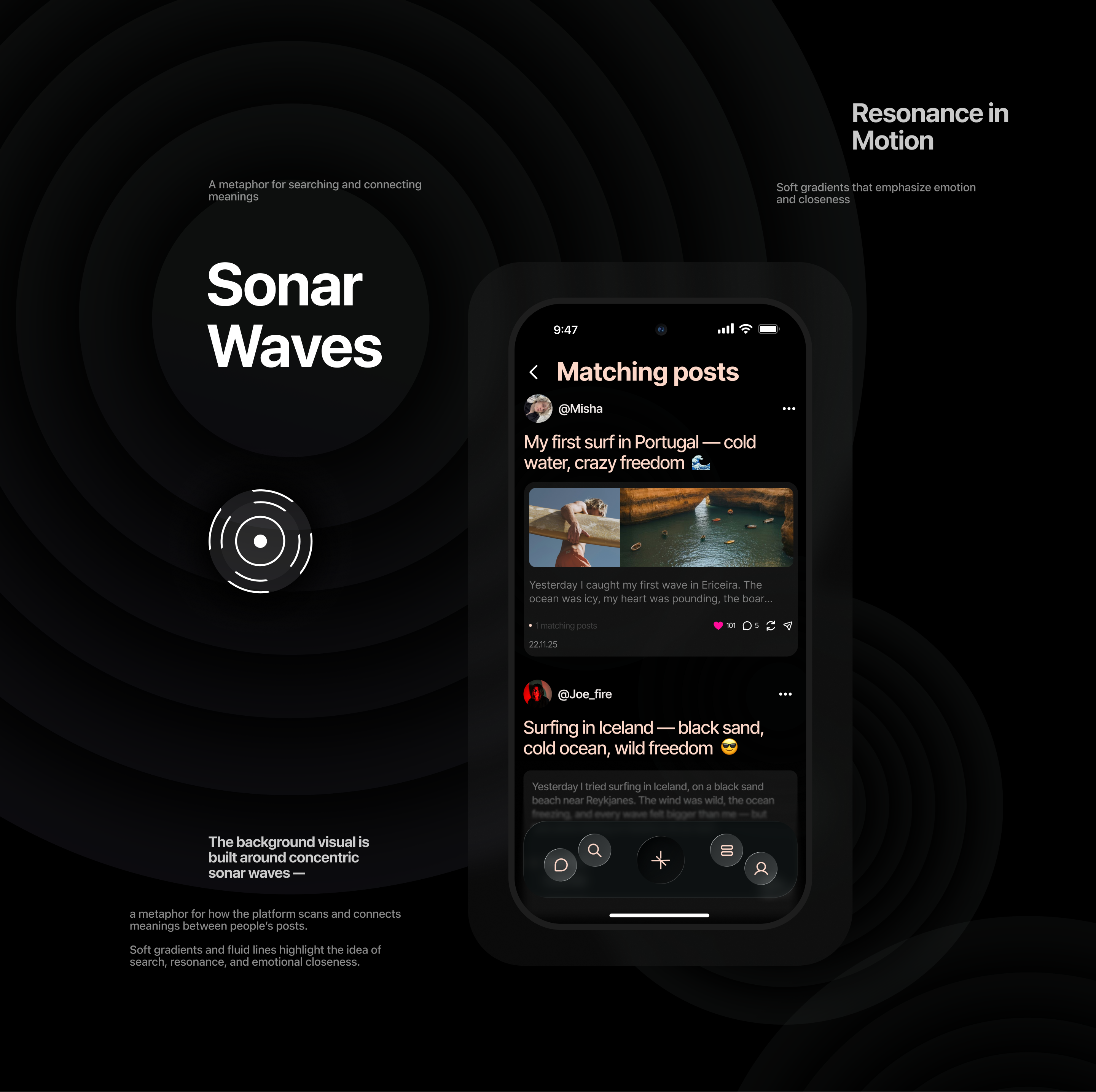 Sonar — Emotional Matching Mobile App — Изображение №2 — Интерфейсы, Анимация на Dprofile