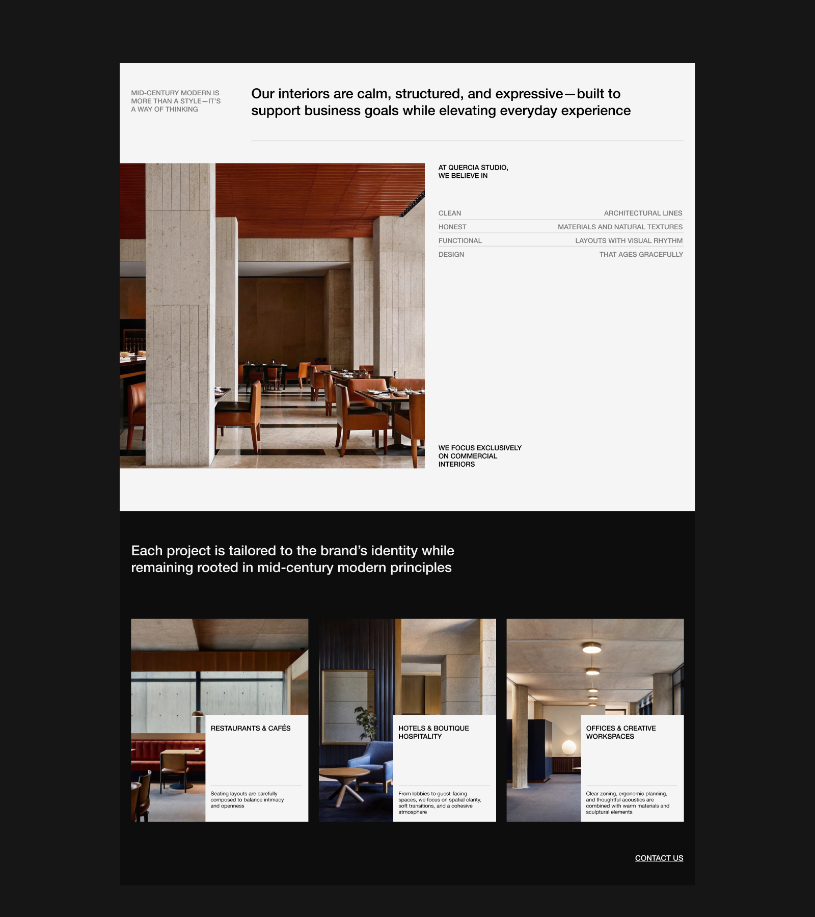 QUERCIA STUDIO - Сайт для студии интерьерного дизайна — Изображение №2 — Интерфейсы, Брендинг на Dprofile