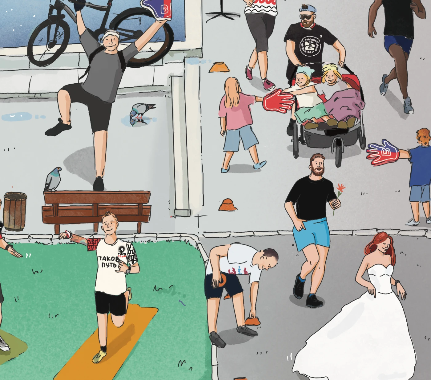 Виммельбух открытка к дню рождения парковых забегов в Динамо — Изображение №5 — Иллюстрация на Dprofile