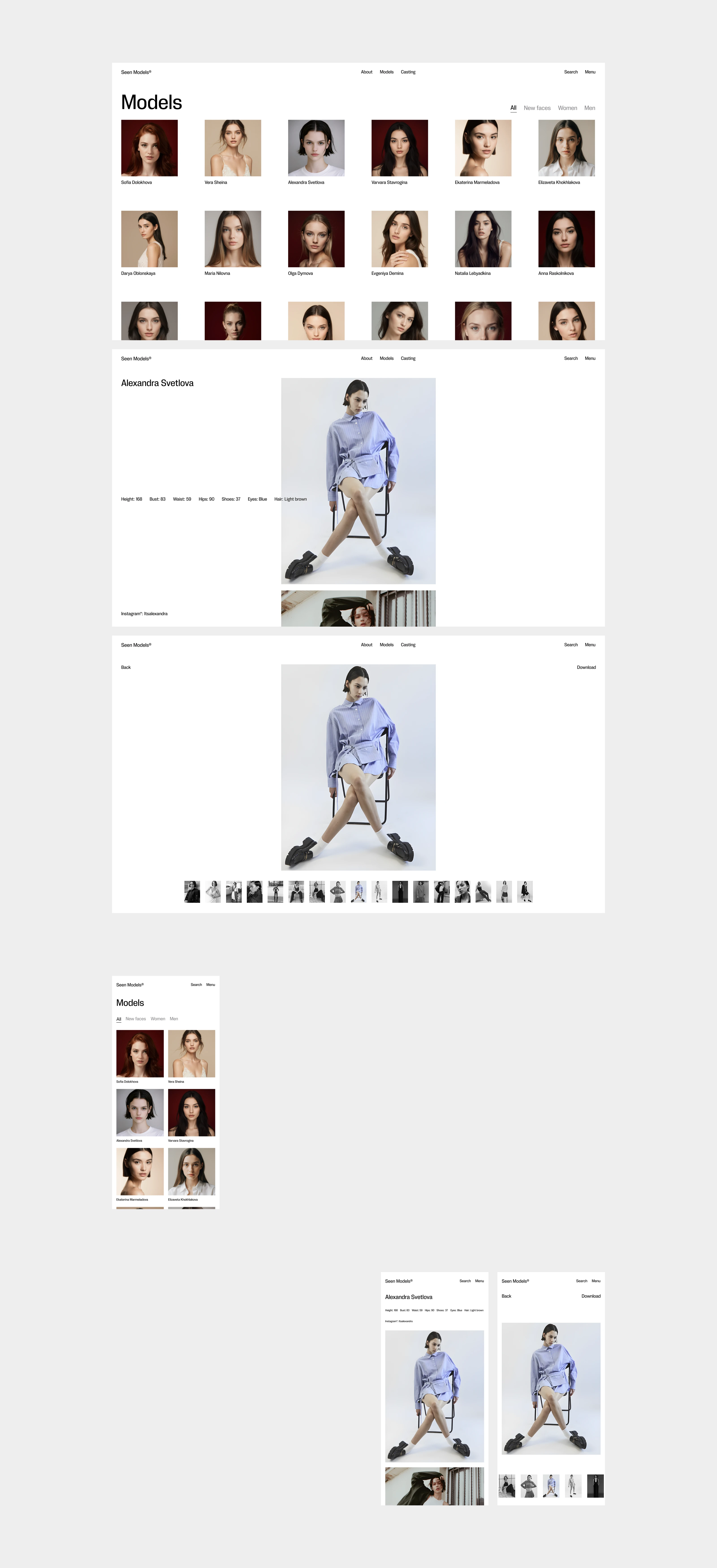 Seen Models | Modeling agency — Изображение №11 — Интерфейсы, Анимация на Dprofile