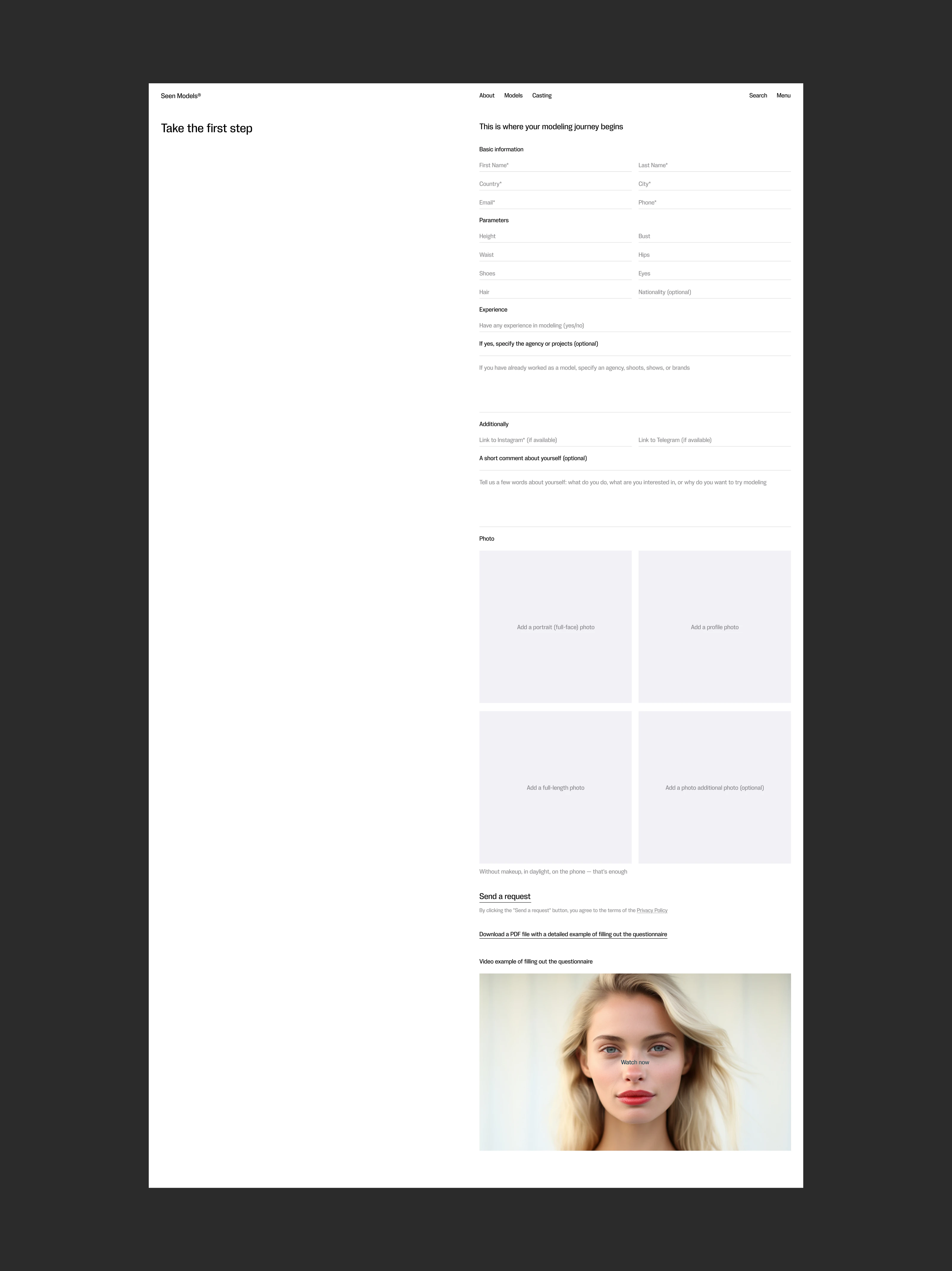 Seen Models | Modeling agency — Изображение №17 — Интерфейсы, Анимация на Dprofile