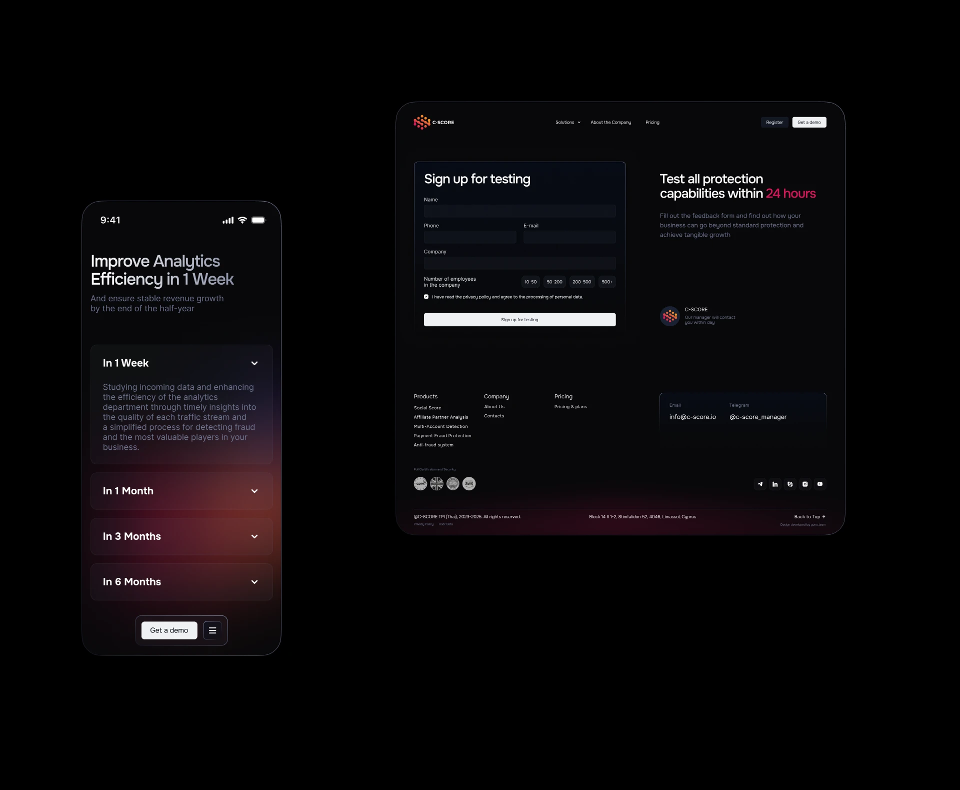 C-SCORE — дизайн сайта для AI anti-fraud платформы для iGam… — Изображение №10 — Интерфейсы, Анимация на Dprofile