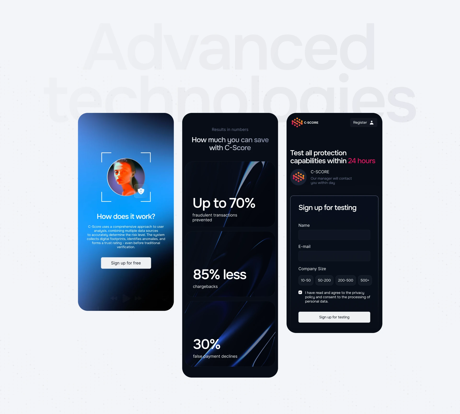 C-SCORE — дизайн сайта для AI anti-fraud платформы для iGam… — Изображение №2 — Интерфейсы, Анимация на Dprofile