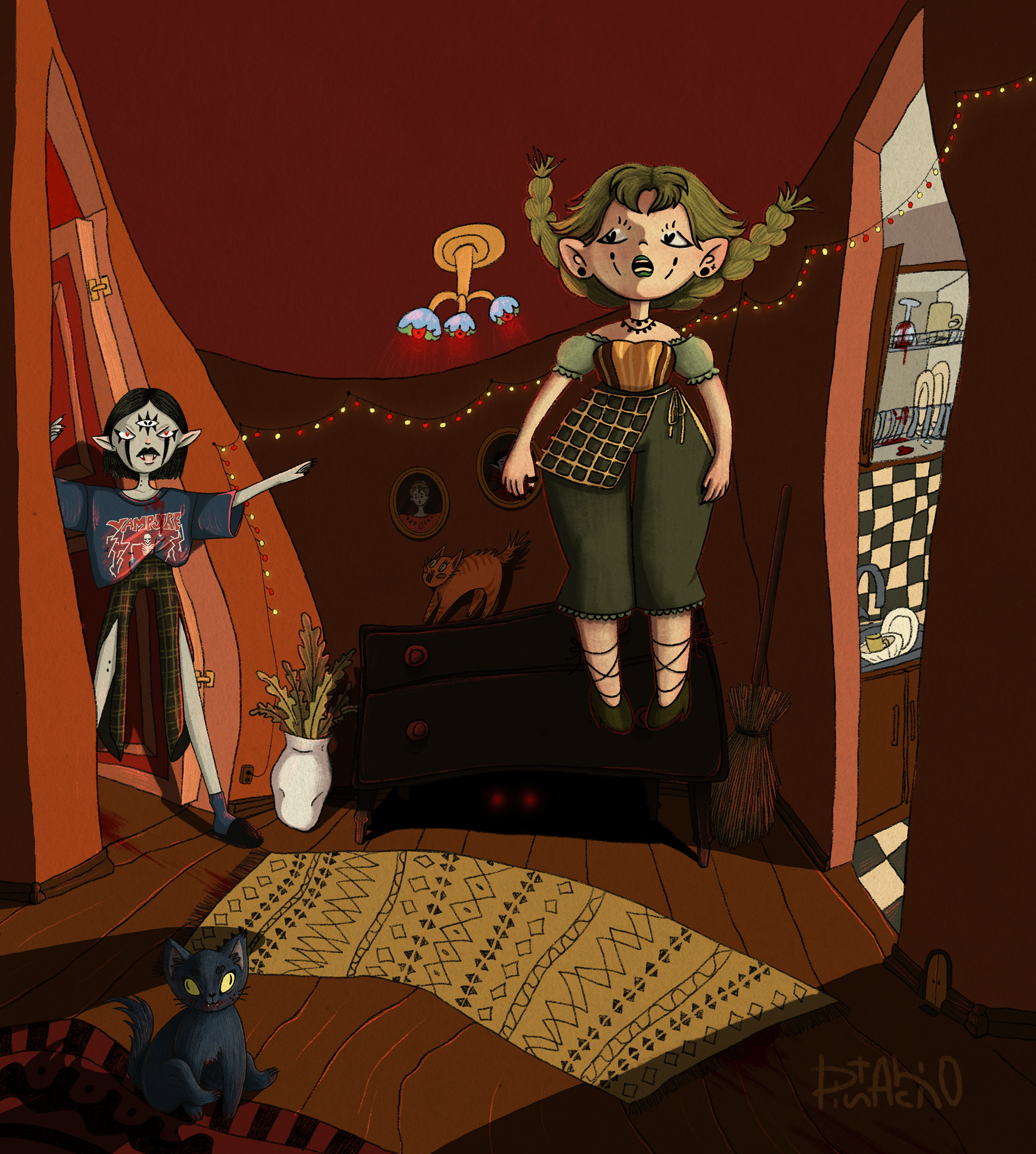 Иллюстрация «Кот, ведьма и немного хаоса» — Изображение №1 — Иллюстрация на Dprofile