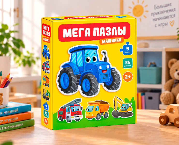 Макси пазлы для малышей: машинки. Иллюстрации и дизайн упаковки. — Иллюстрация, Промдизайн на Dprofile
