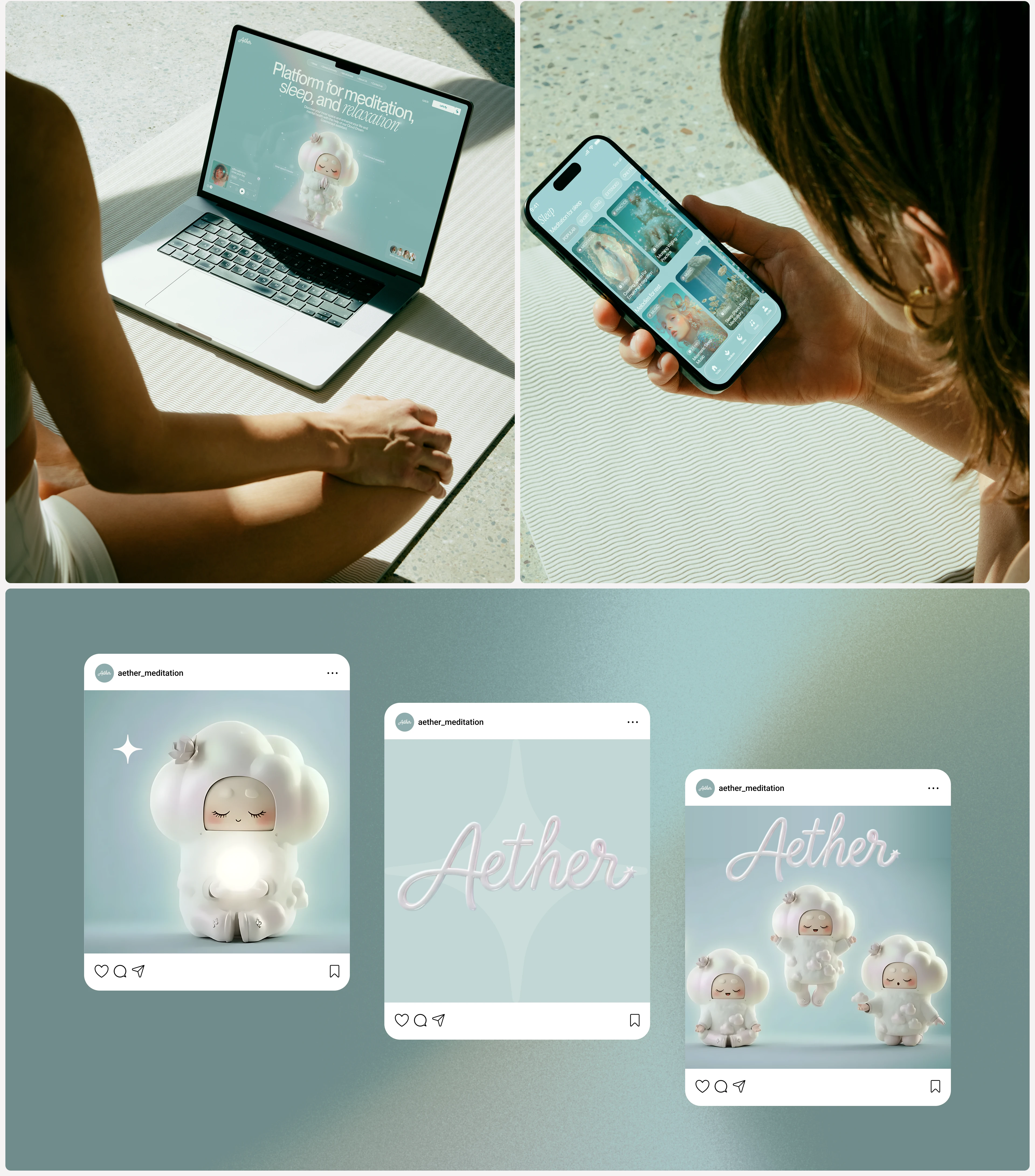 Aether | Brand identity for wellness app — Изображение №13 — Брендинг, Нейро на Dprofile