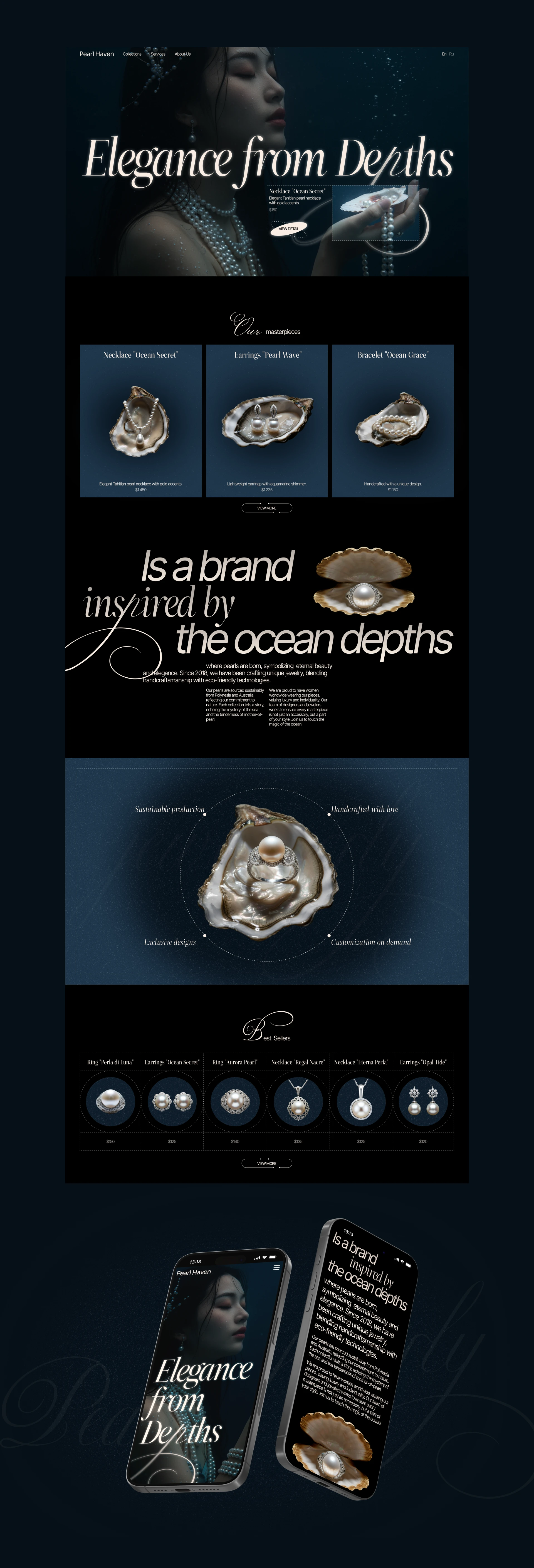 Pearl Haven | Sustainable Luxury Jewelry 2025 — Изображение №3 — Интерфейсы, Брендинг на Dprofile