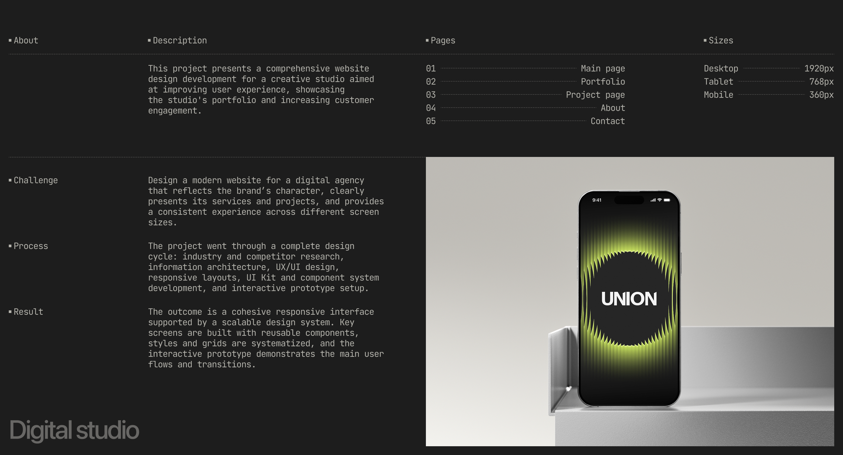 UNION | Digital agency — Изображение №2 — Интерфейсы, Брендинг на Dprofile