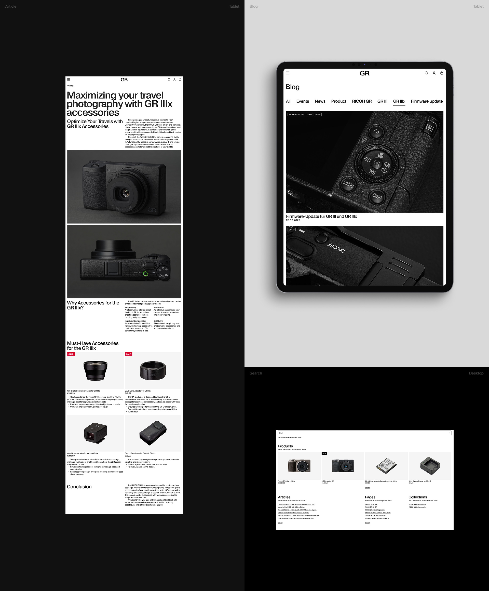 Ricoh GR | Интернет-магазин — Изображение №9 — Интерфейсы, Анимация на Dprofile