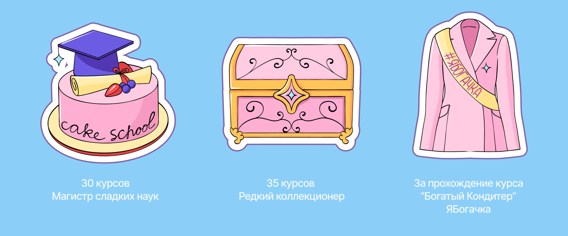 Иллюстрации иконок для системы достижений Cake School — Изображение №11 — Интерфейсы, Иллюстрация на Dprofile