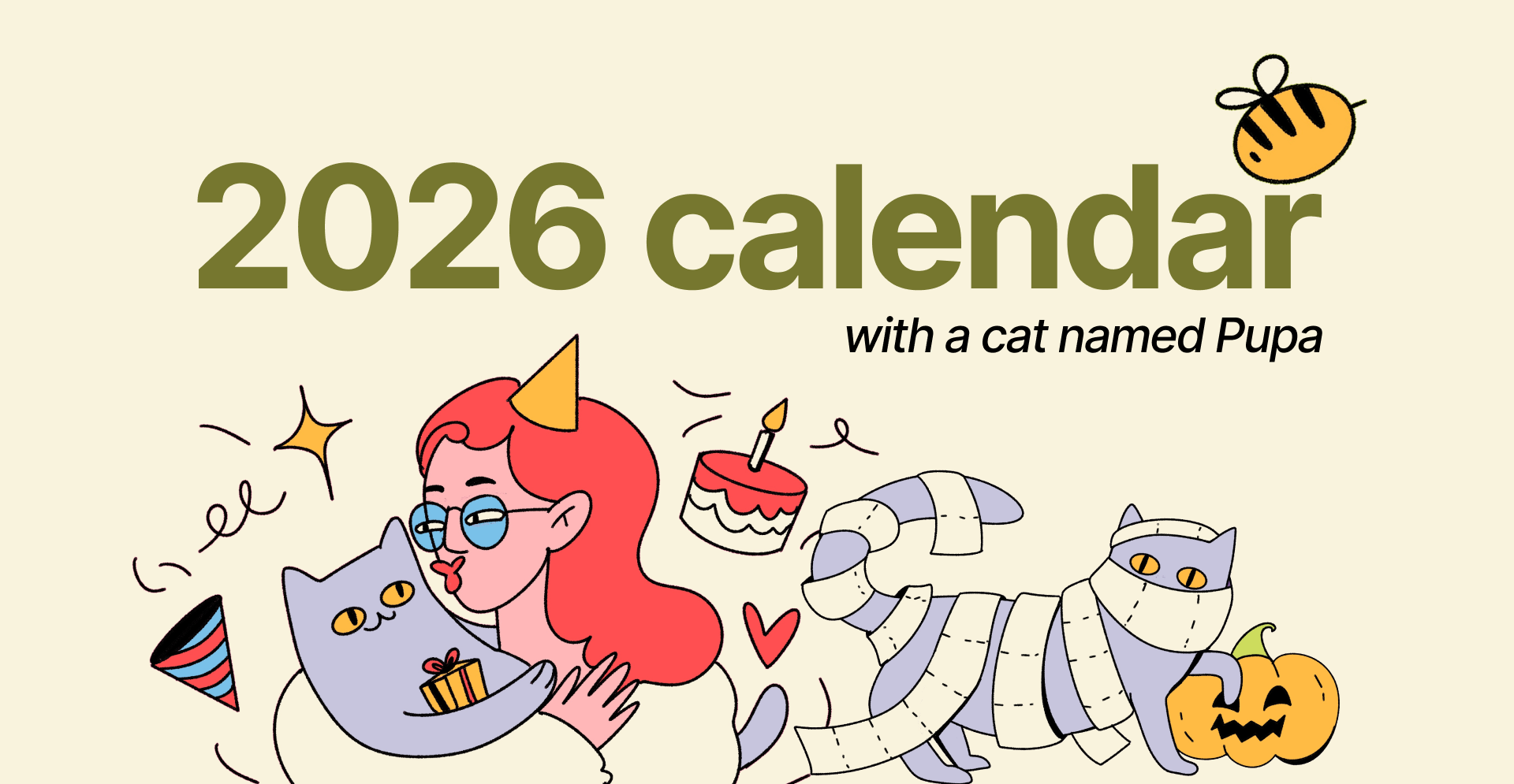 Календарь на 2026 год с иллюстрациями британской кошки — Изображение №1 — Брендинг, Иллюстрация на Dprofile
