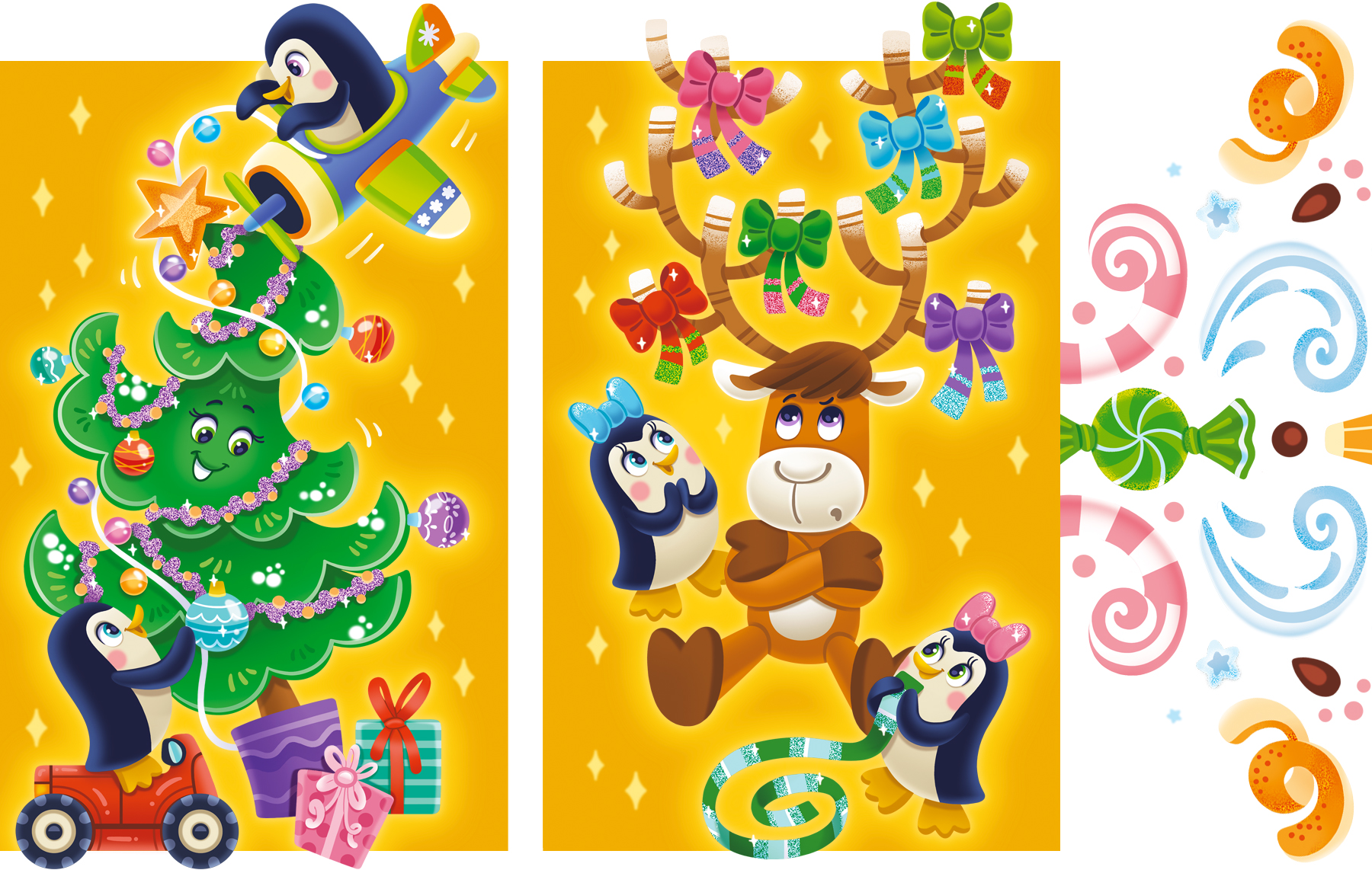 Дизайн новогодней упаковки. Новогодняя упаковка "Пингвины" — Изображение №2 — Брендинг, Иллюстрация на Dprofile