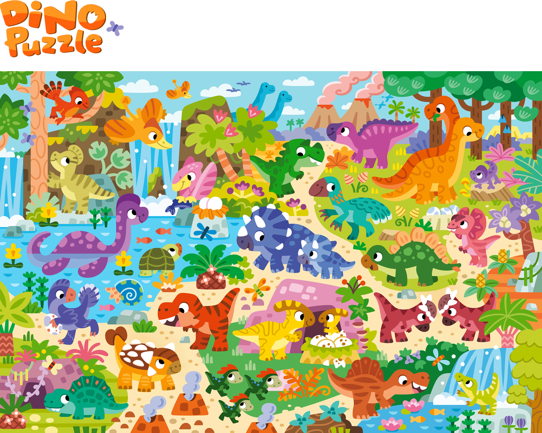 Динозавры. Пазл и настольная детская игра. Виммельбух — Изображение №1 — Иллюстрация, Графика на Dprofile