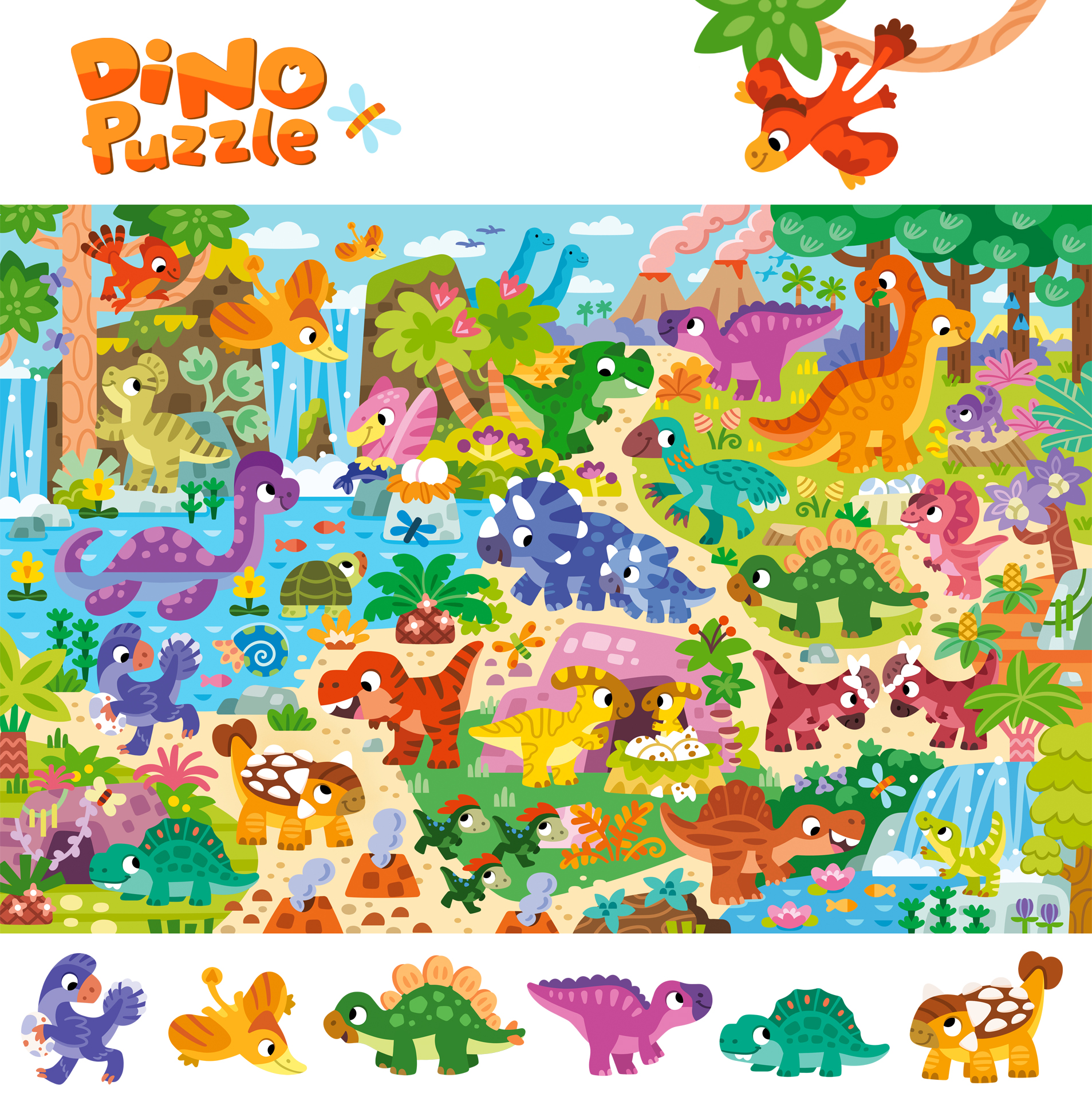 Динозавры. Пазл и настольная детская игра. Виммельбух — Изображение №1 — Иллюстрация, Графика на Dprofile