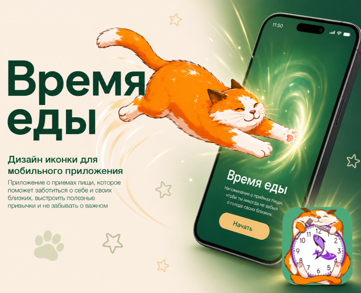 Время Еды. Иконка для мобильного приложения, дизайн персонажа — Интерфейсы, Иллюстрация на Dprofile