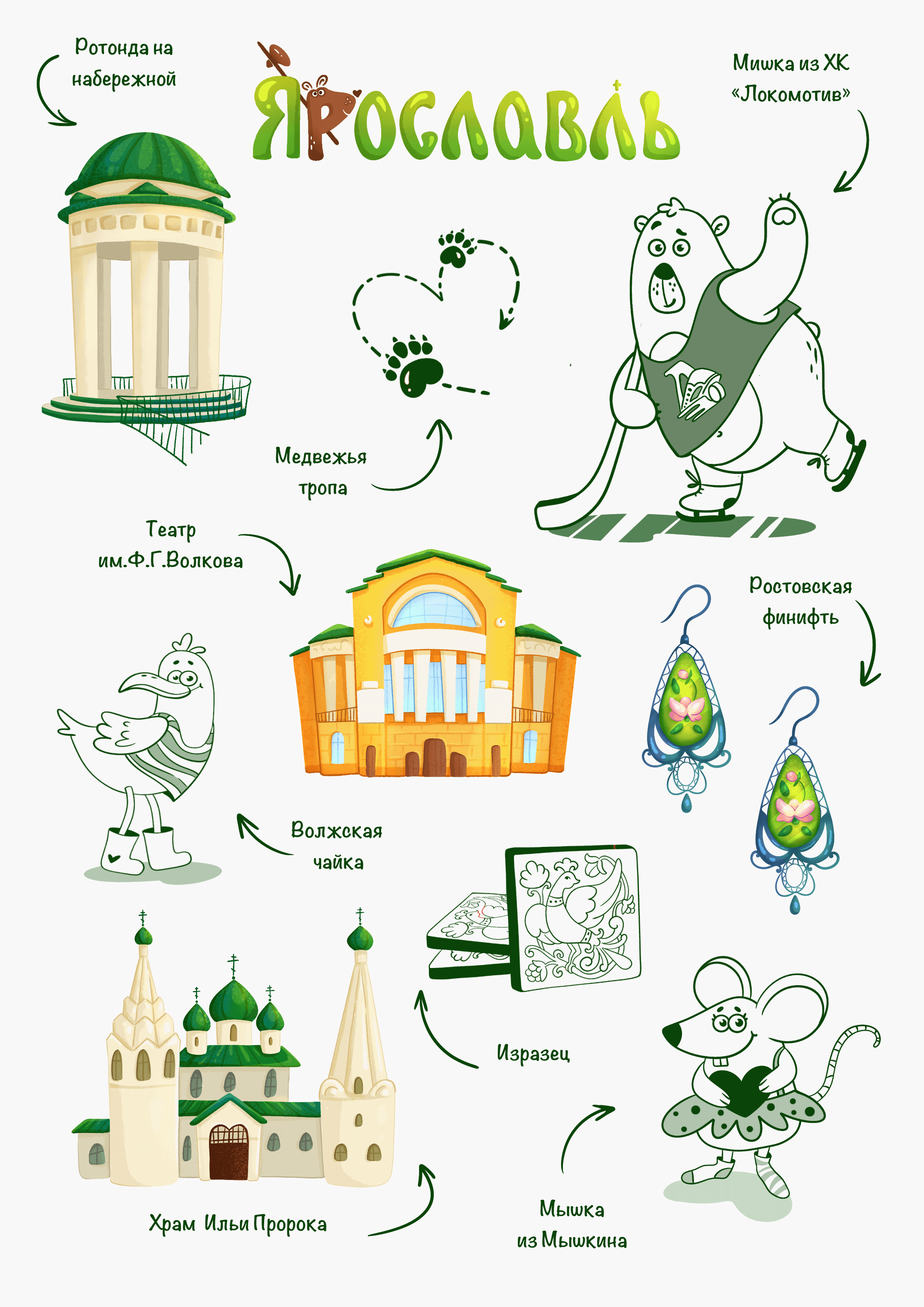 Стикеры Ярославль (городской туристический мерч) — Изображение №7 — Брендинг, Иллюстрация на Dprofile
