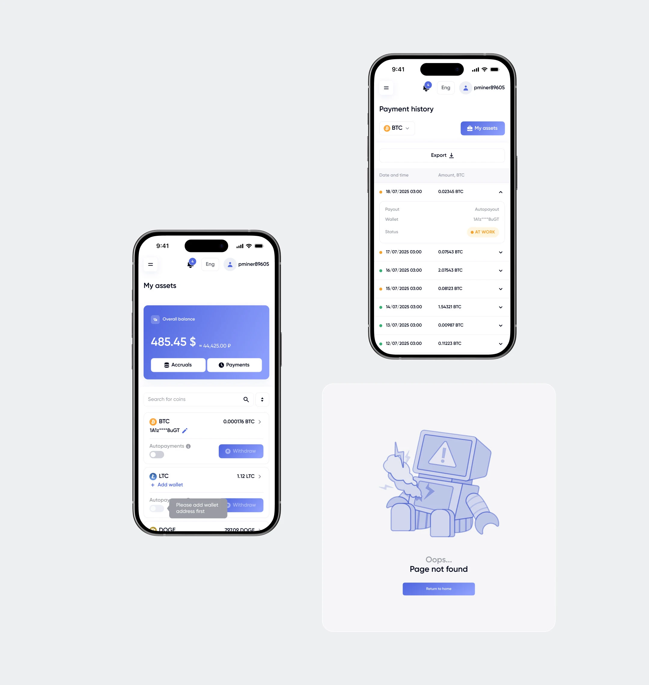 Mining pool (crypto, blockchain) 2025: UIUX — Изображение №15 — Интерфейсы на Dprofile