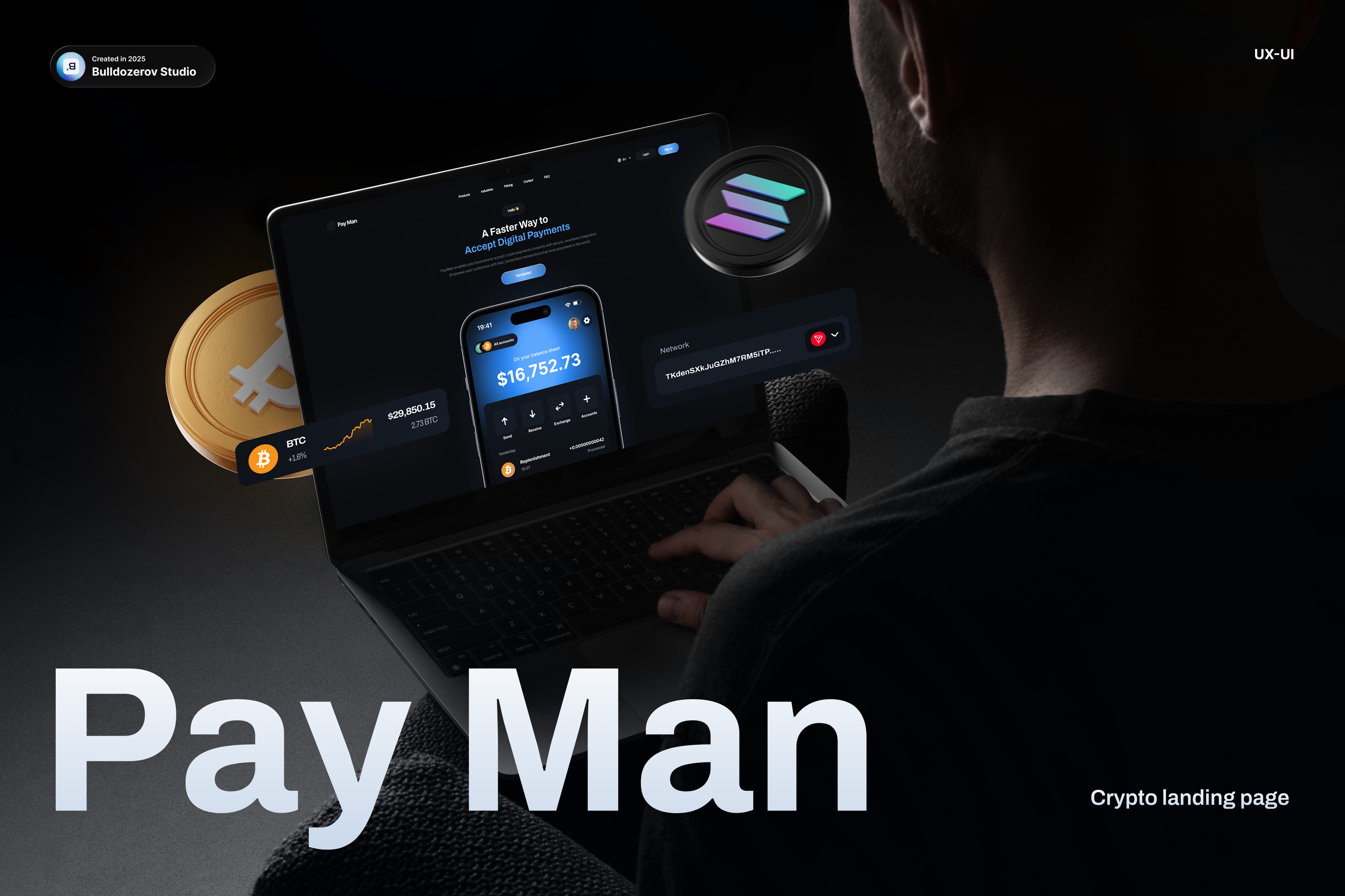 Pay Man '25 [ Crypto landing page ] — Изображение №1 — Интерфейсы, Иллюстрация на Dprofile