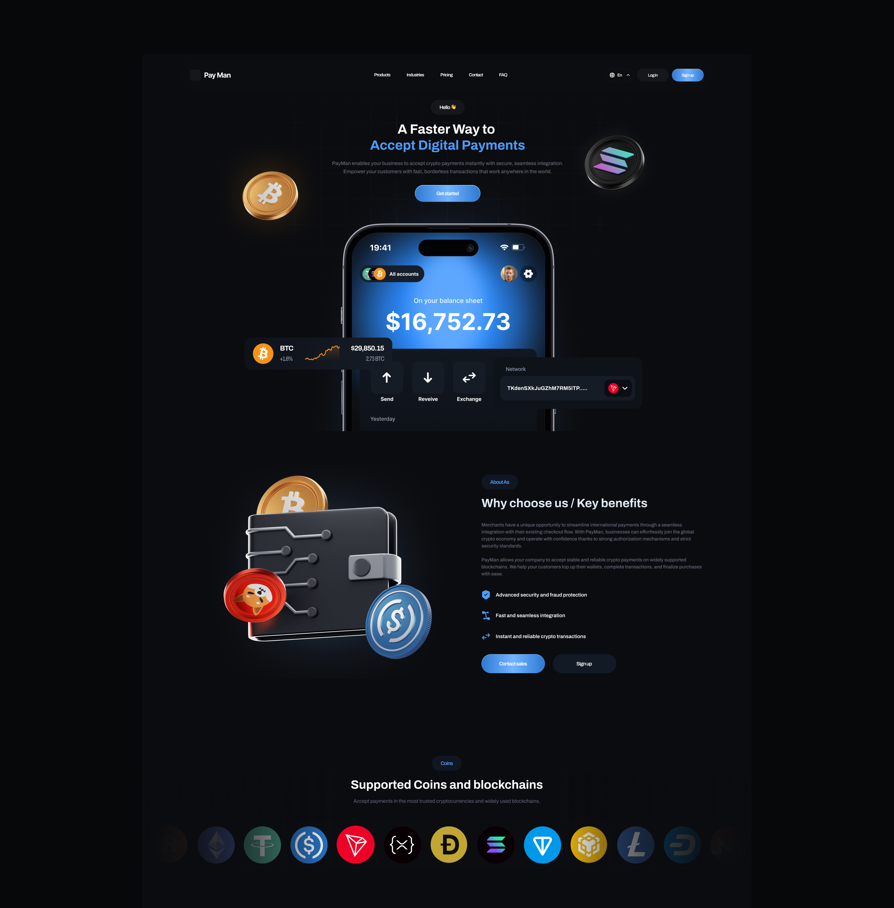 Pay Man '25 [ Crypto landing page ] — Изображение №2 — Интерфейсы, Иллюстрация на Dprofile