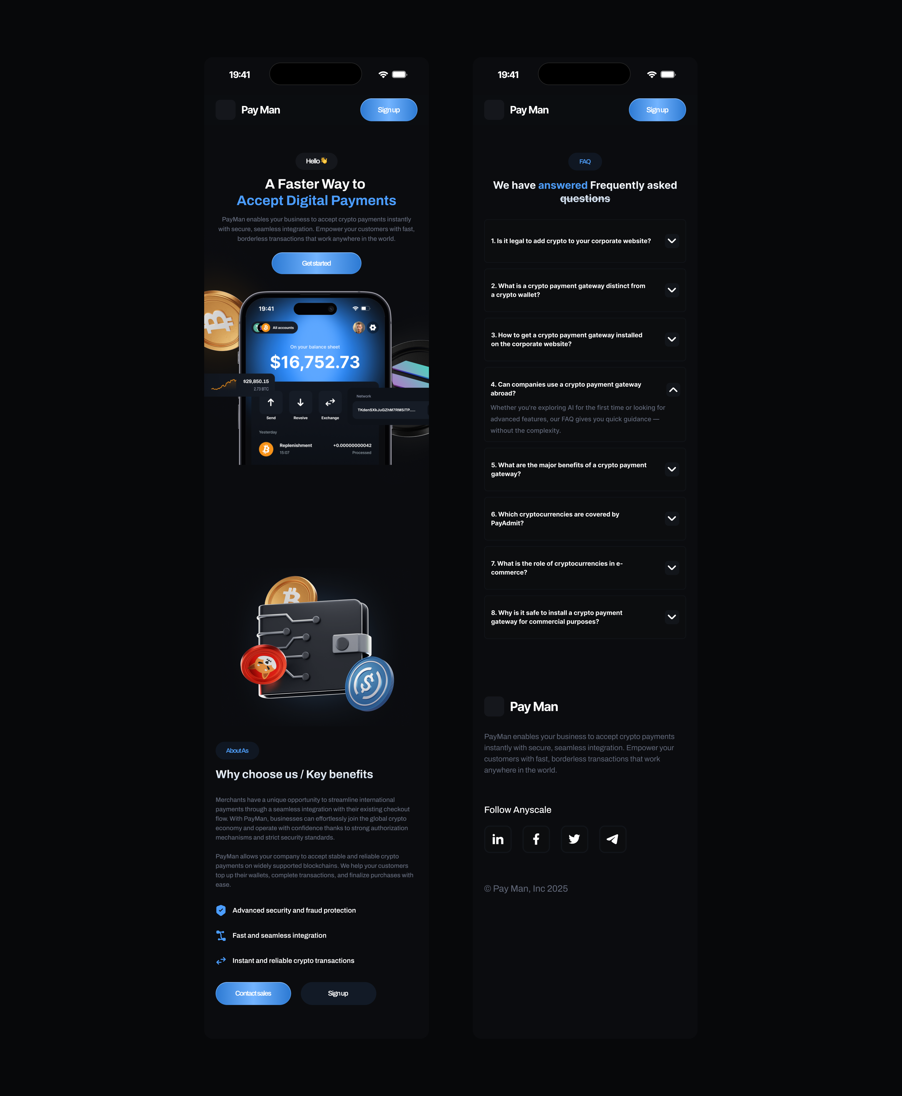 Pay Man '25 [ Crypto landing page ] — Изображение №5 — Интерфейсы, Иллюстрация на Dprofile