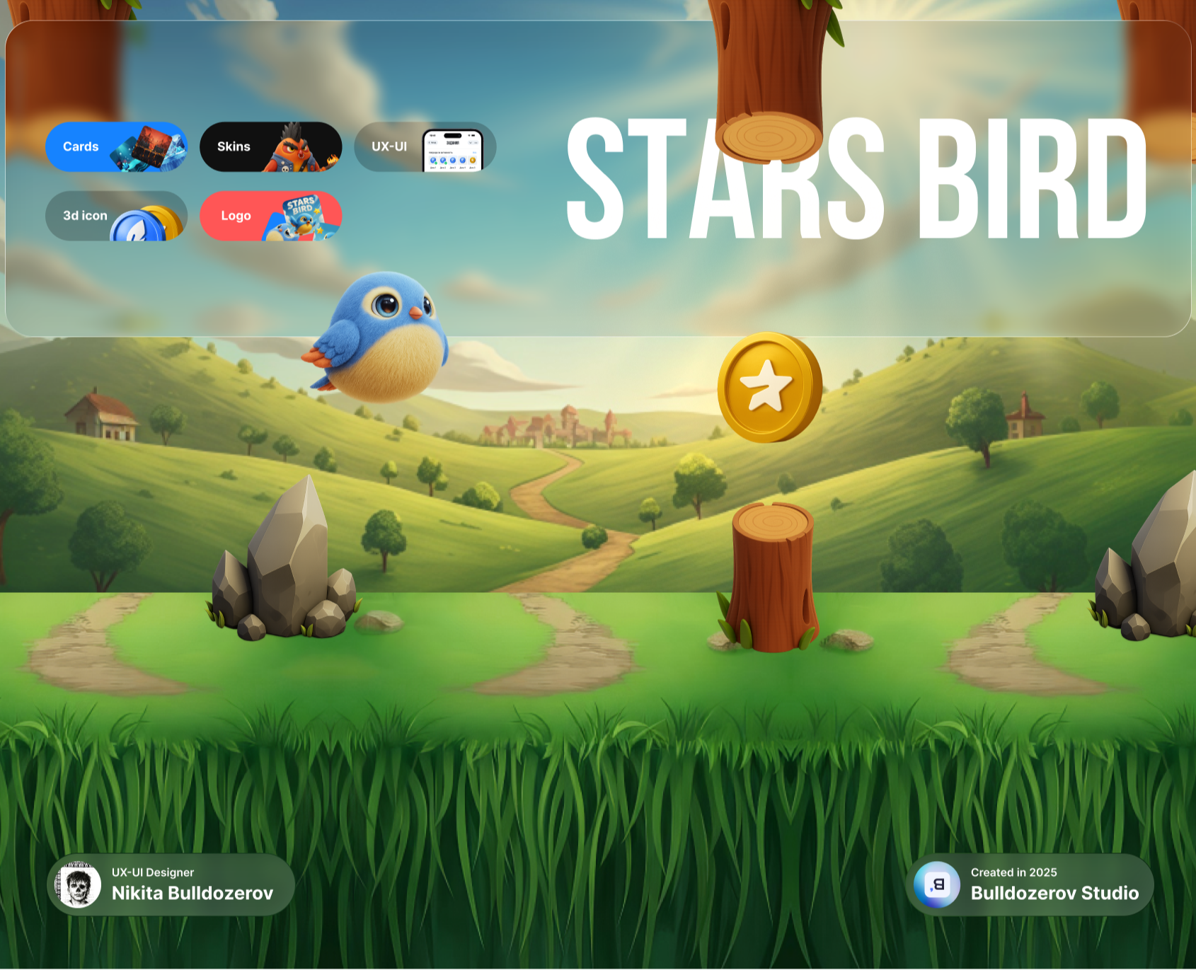 Stars Bird '25 [ ux-ui game ] — Интерфейсы, Иллюстрация на Dprofile