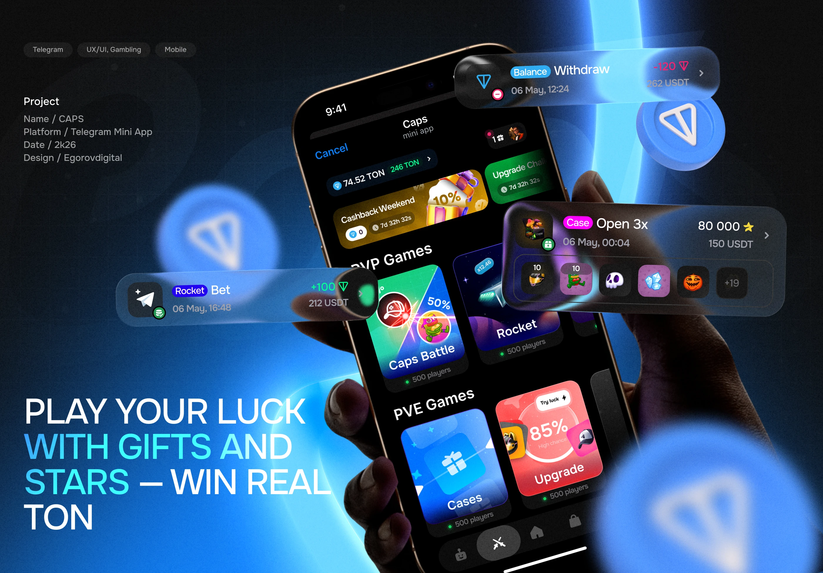 CAPS gambling Telegram mini-app — Изображение №1 — Интерфейсы на Dprofile