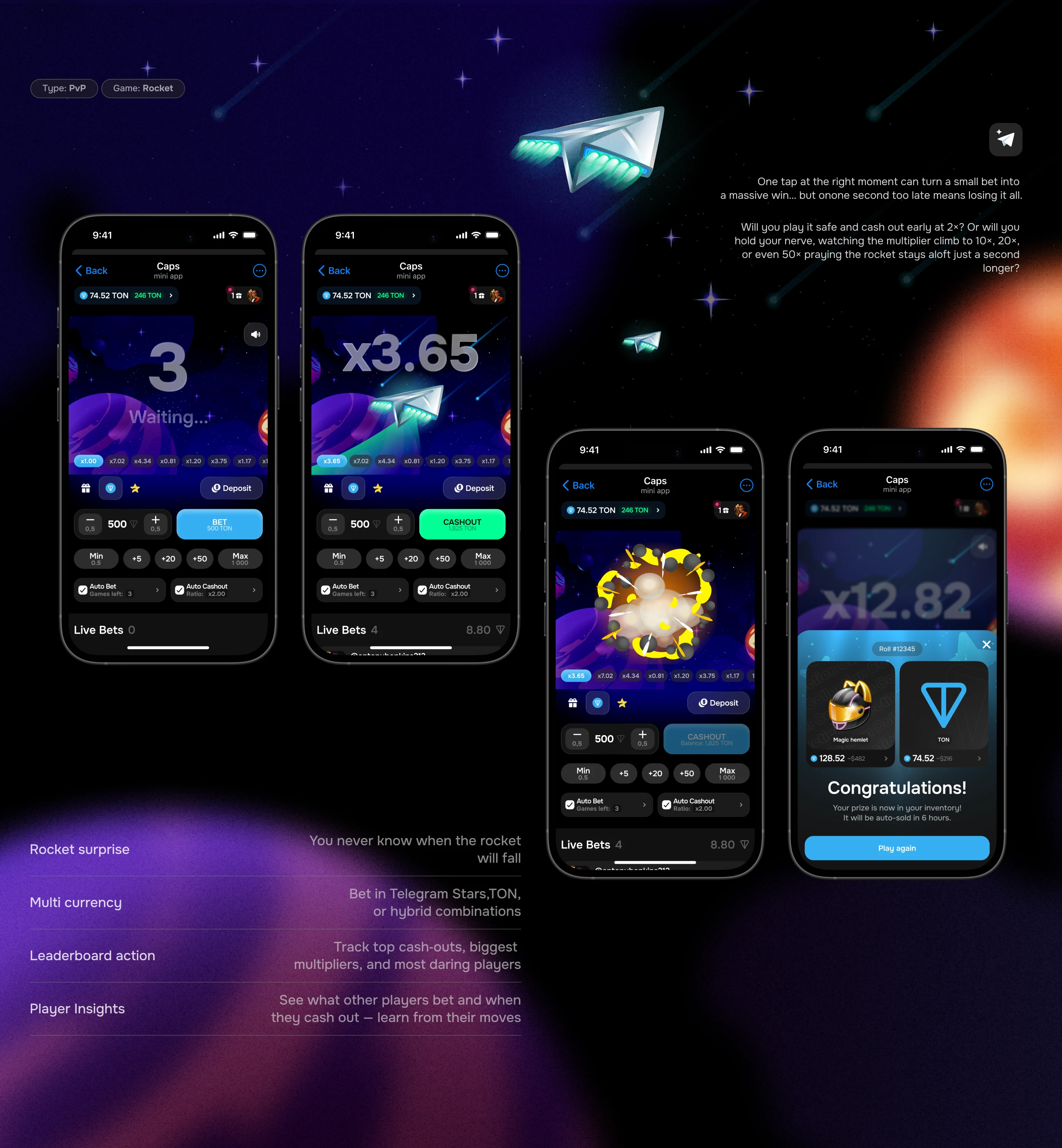 CAPS gambling Telegram mini-app — Изображение №15 — Интерфейсы на Dprofile