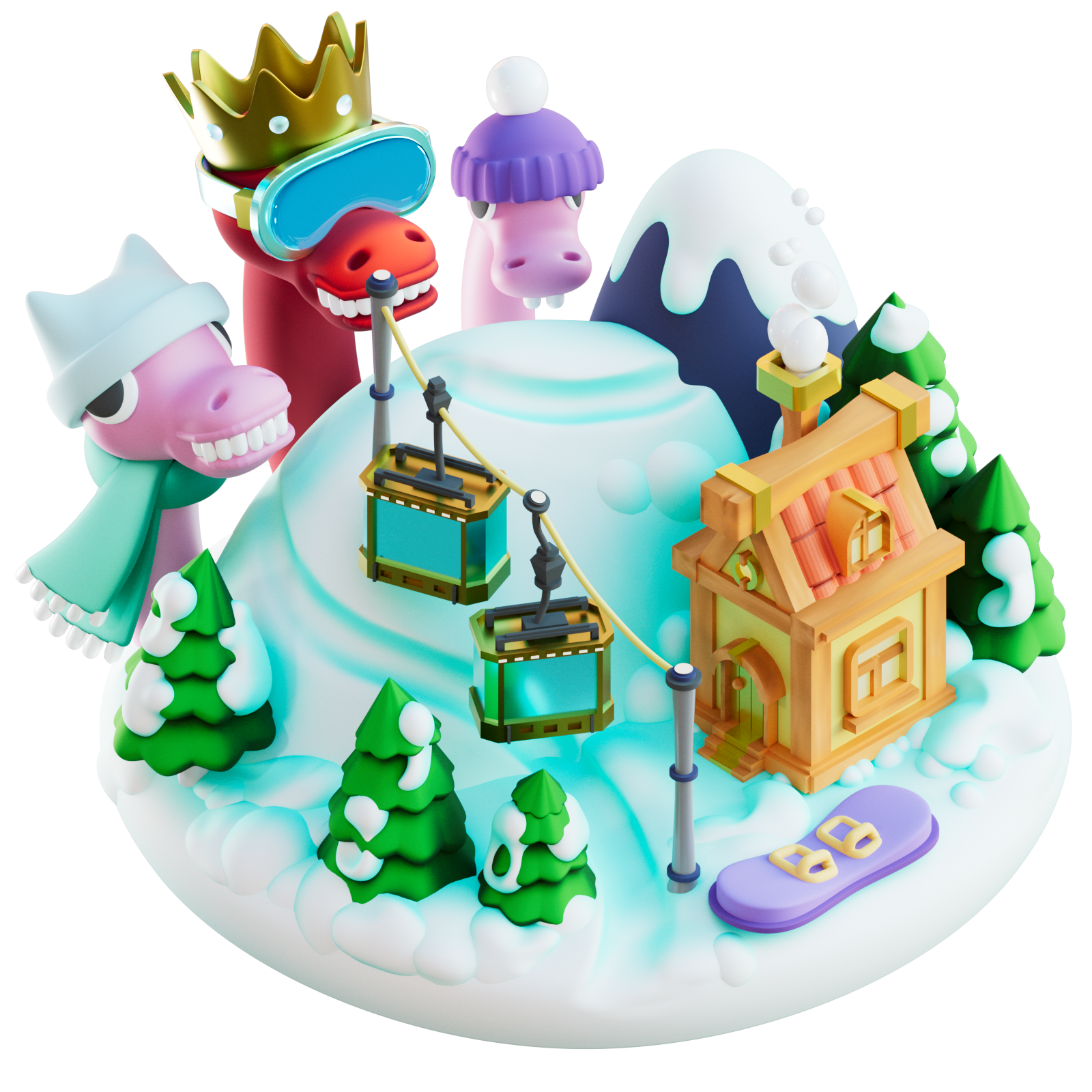 Спецпроект «Зимний сезон». 3D иллюстрации для VK Шаги — Изображение №16 — Иллюстрация на Dprofile