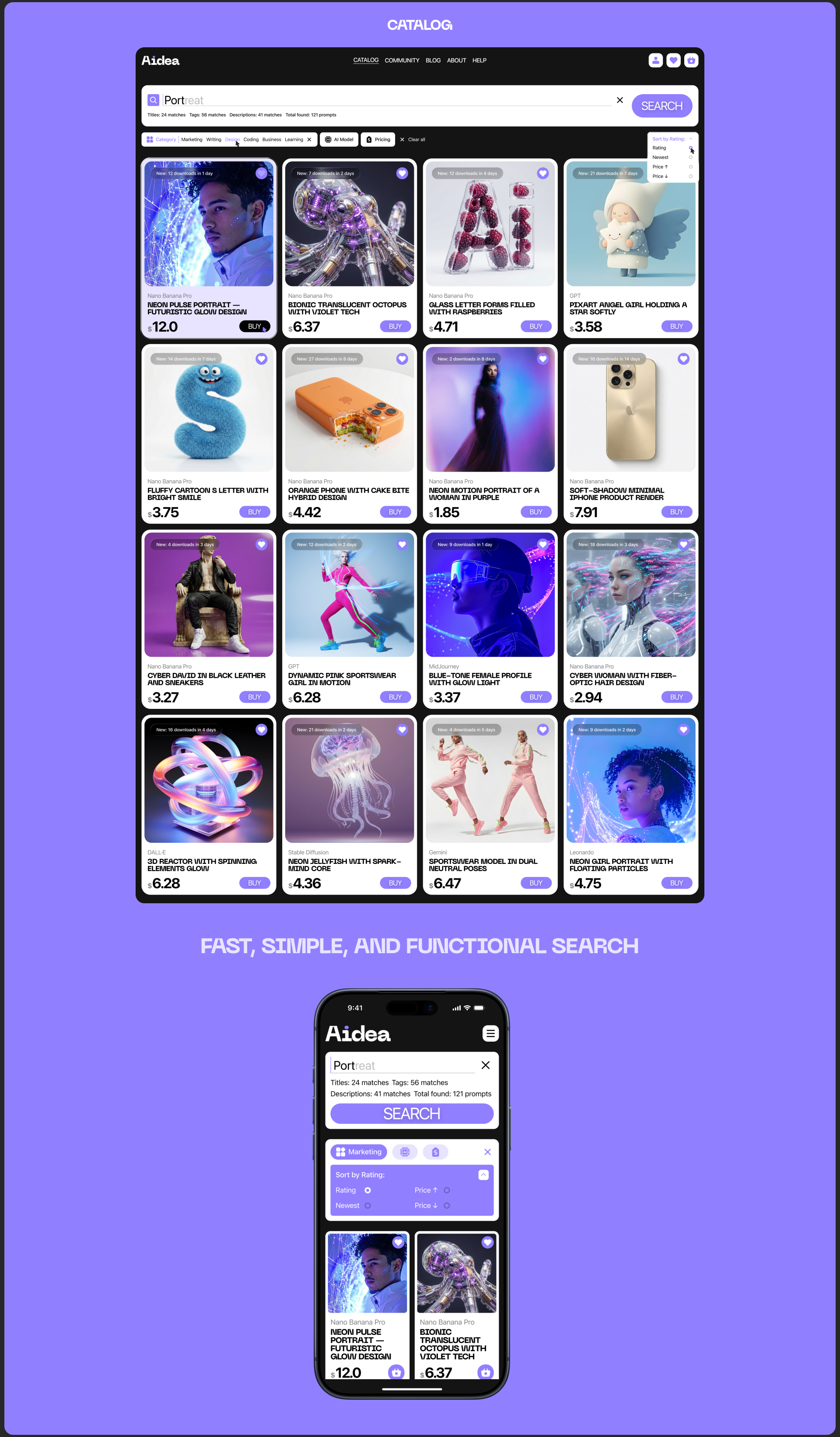 Aidea | AI Prompt Marketplace UX/UI Design — Изображение №7 — Интерфейсы на Dprofile