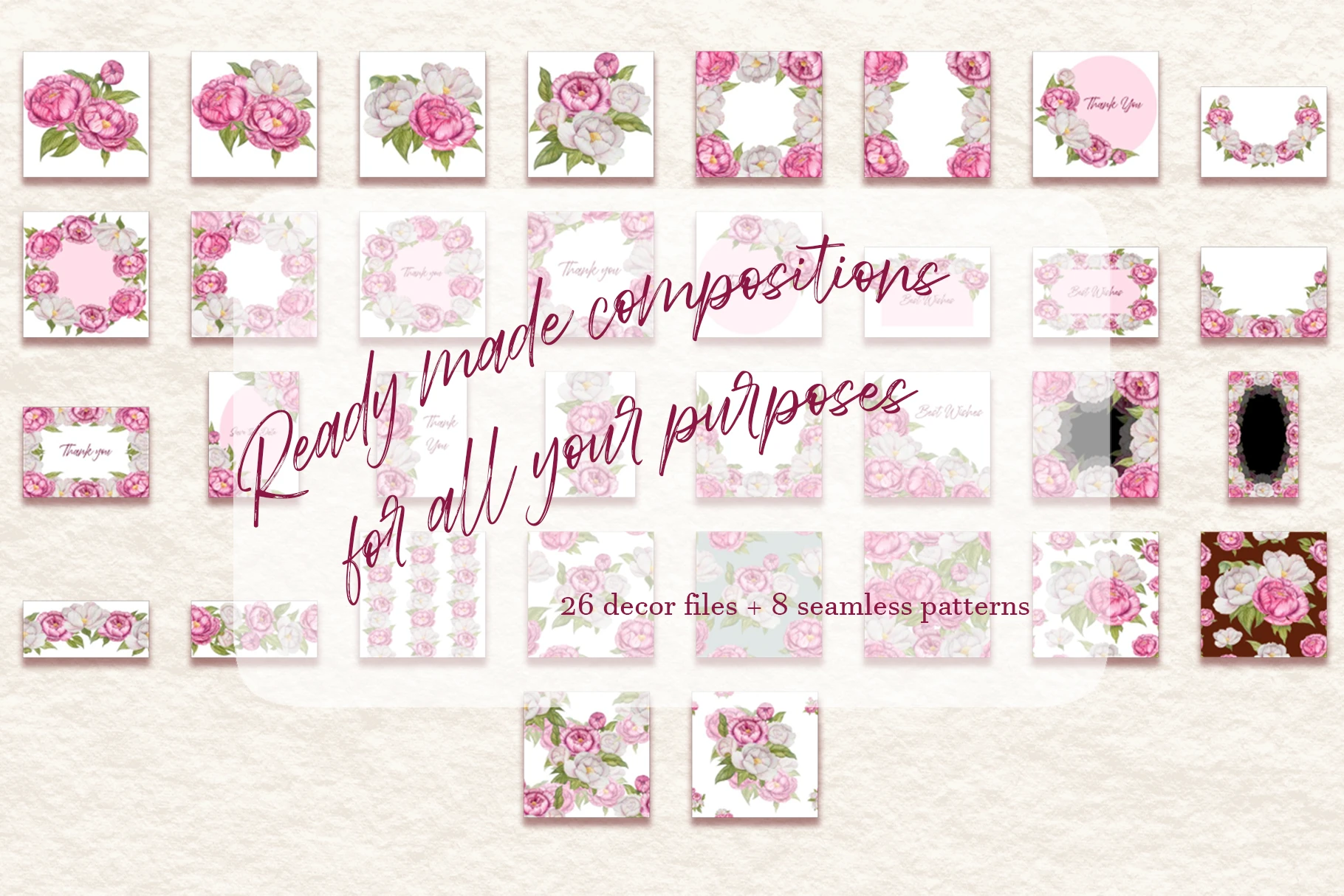 Peonies Watercolor Set — Изображение №3 — Иллюстрация на Dprofile
