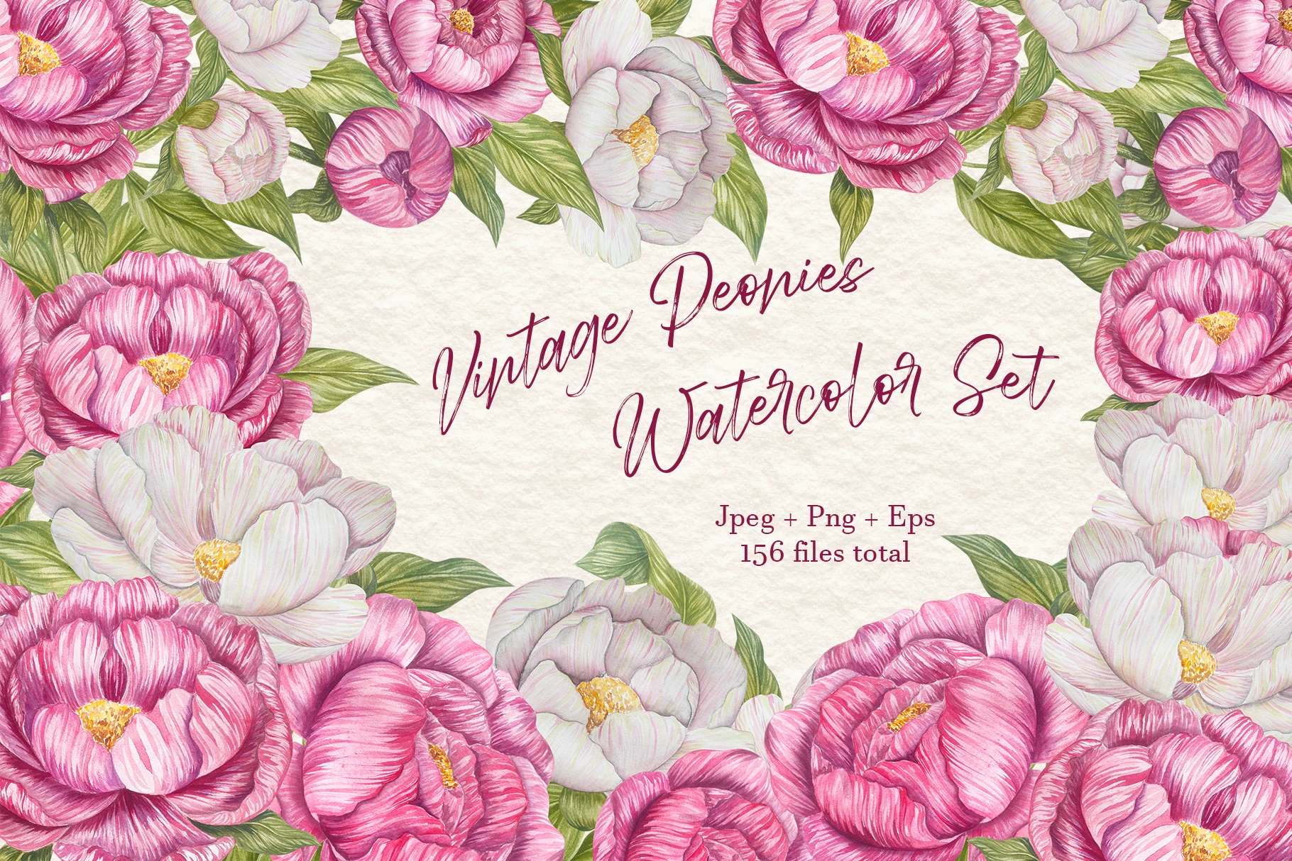 Peonies Watercolor Set — Изображение №1 — Иллюстрация на Dprofile