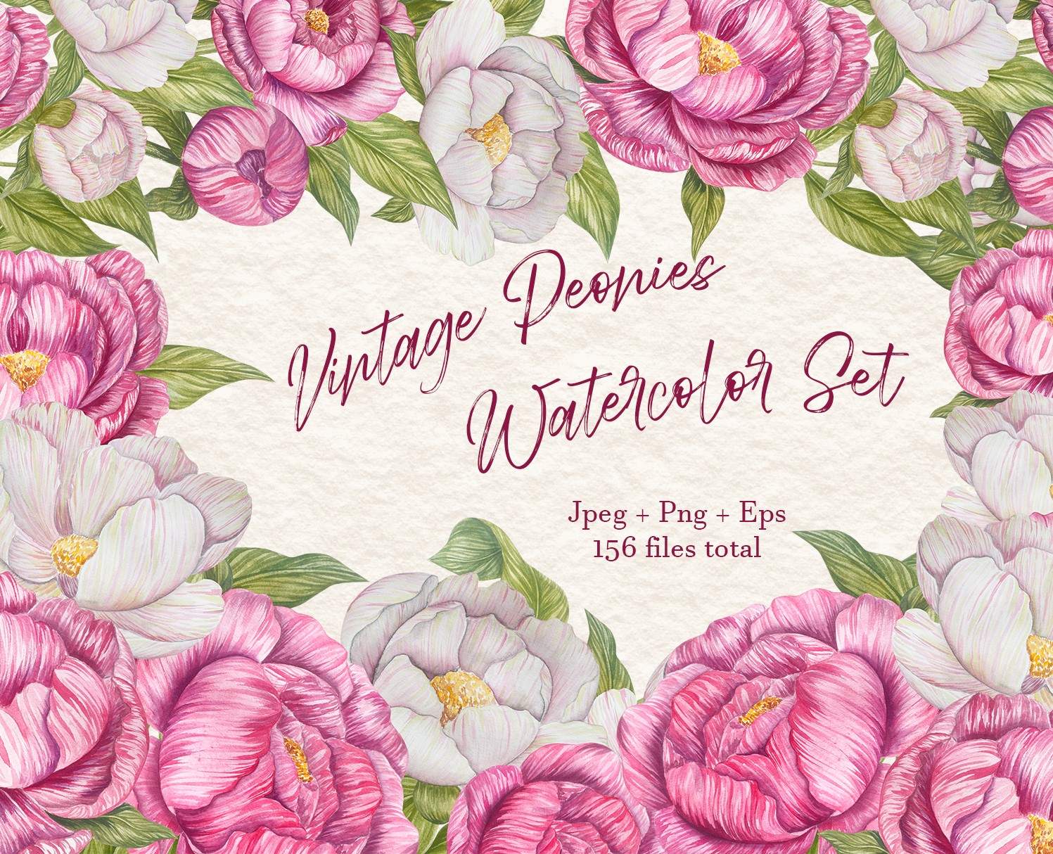 Peonies Watercolor Set — Иллюстрация на Dprofile