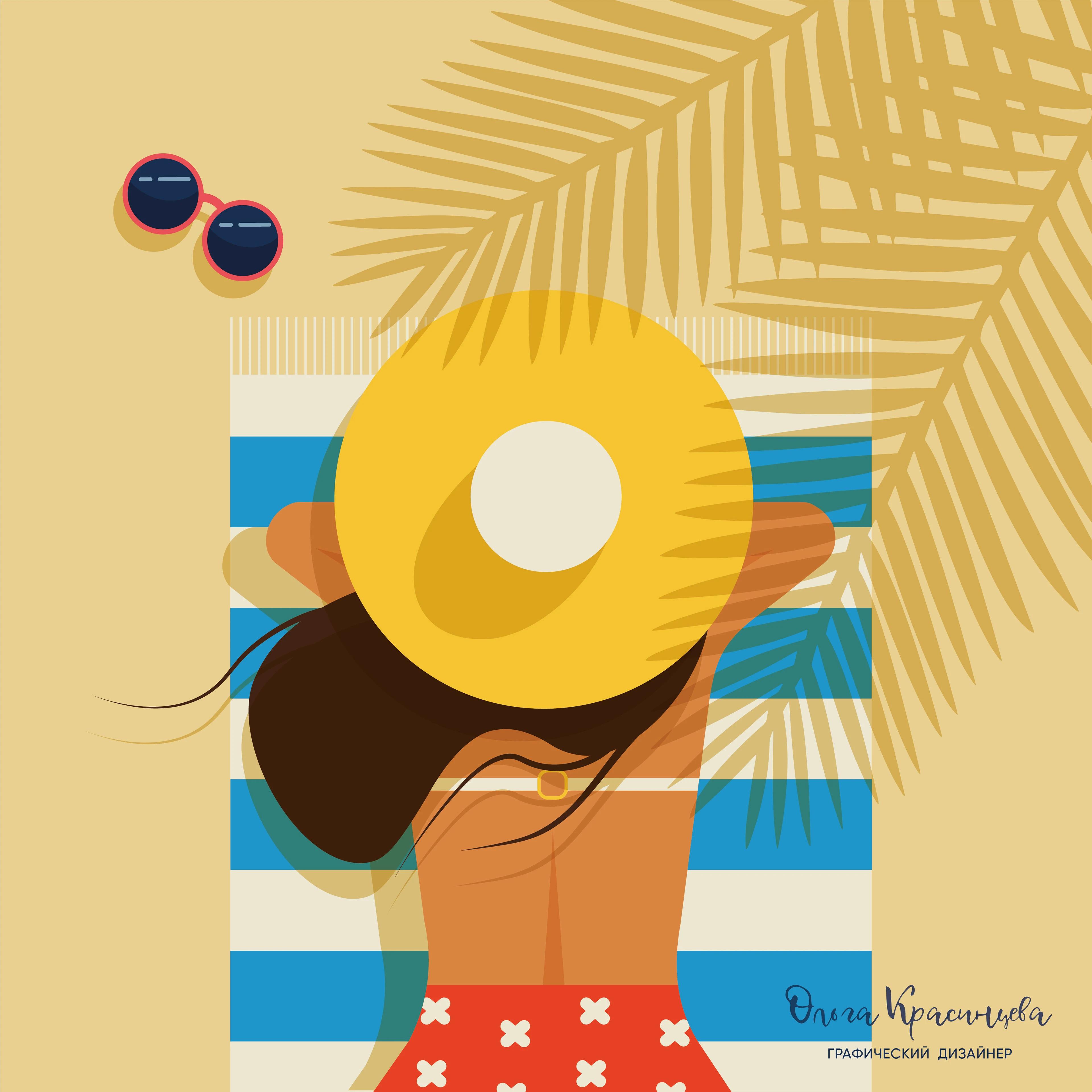 ДЕВУШКА ЛЕЖИТ НА ПЛЯЖЕ в Adobe Illustrator — Изображение №1 — Иллюстрация, Графика на Dprofile