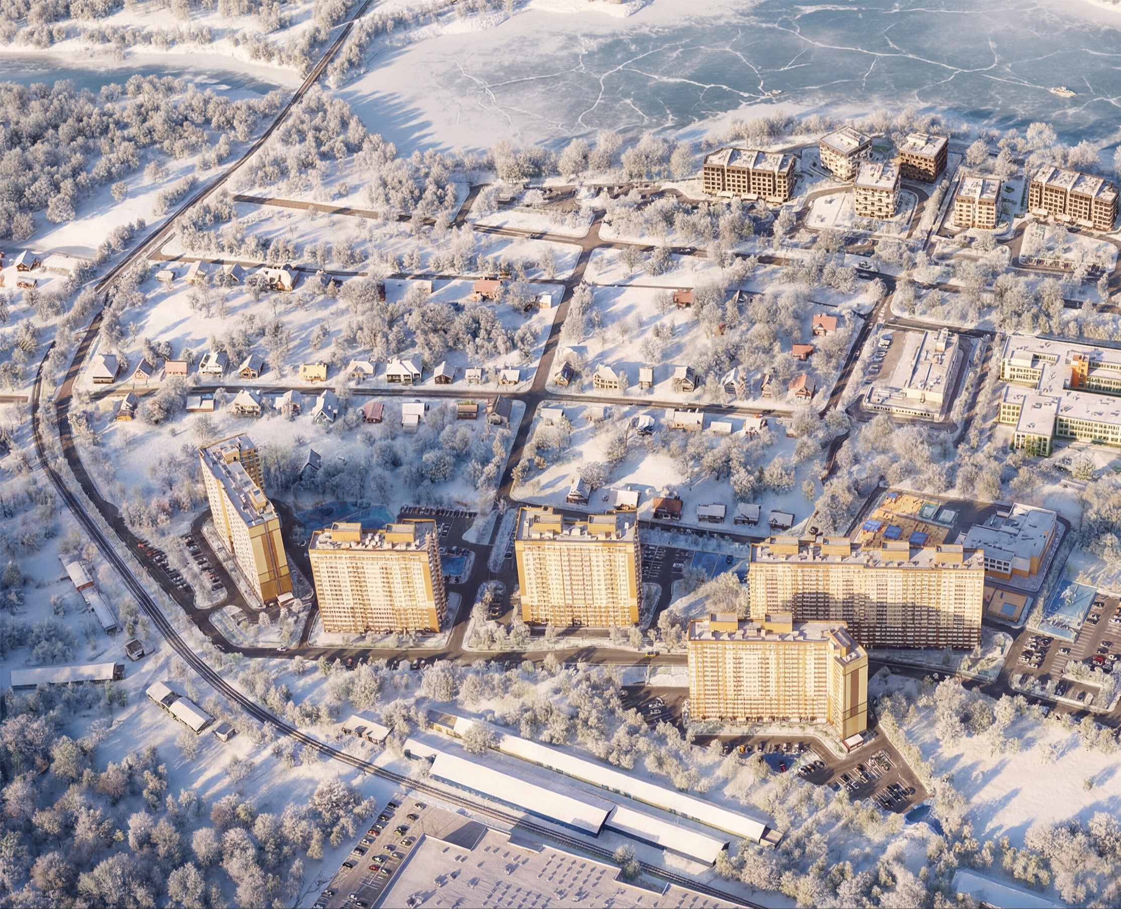 3Д Визуализация генерального плана микрорайона на Dprofile